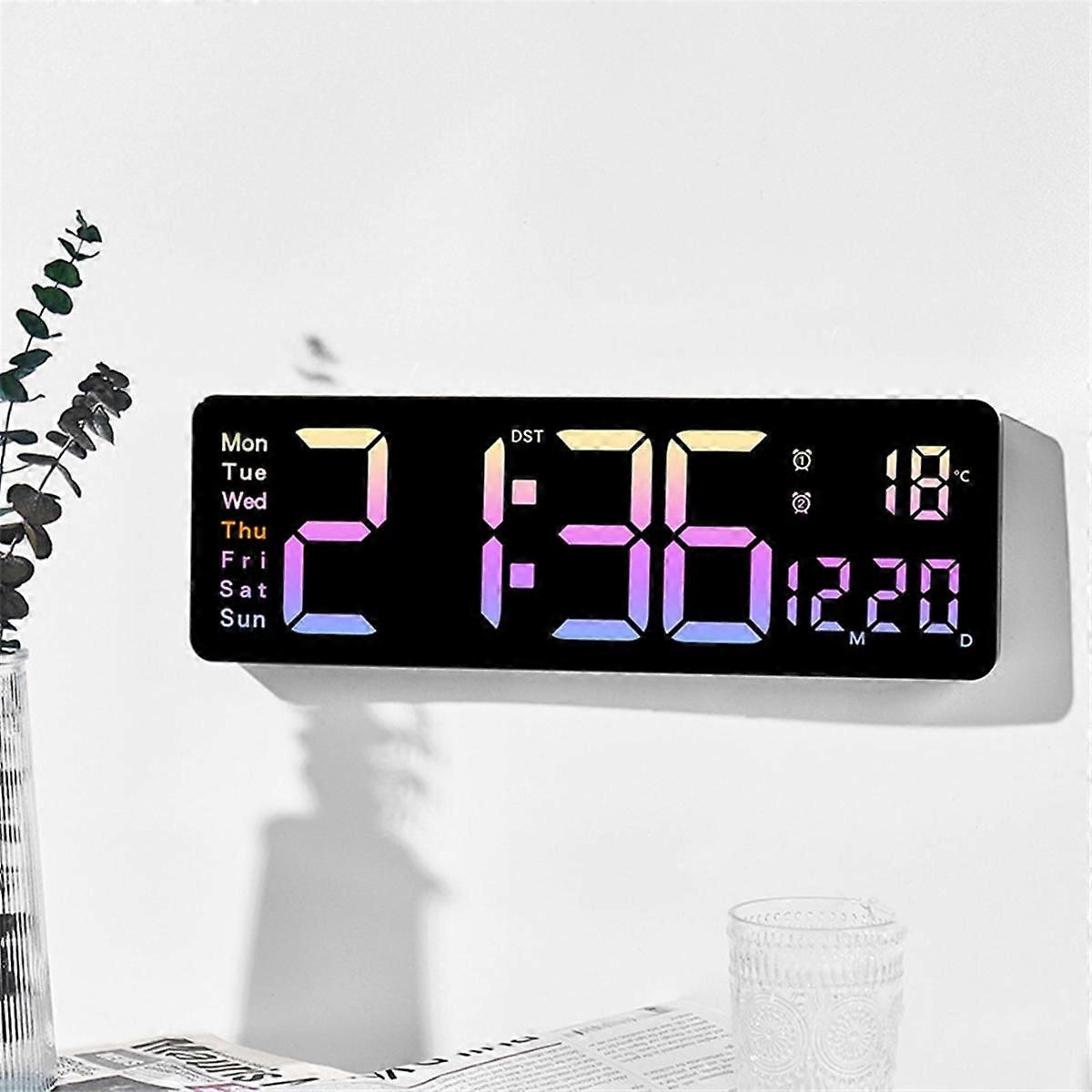 Digital Wall Clock Large Alarm Clock Remote Control Date Week Temperature Clock Dual Alarms LED Dis
