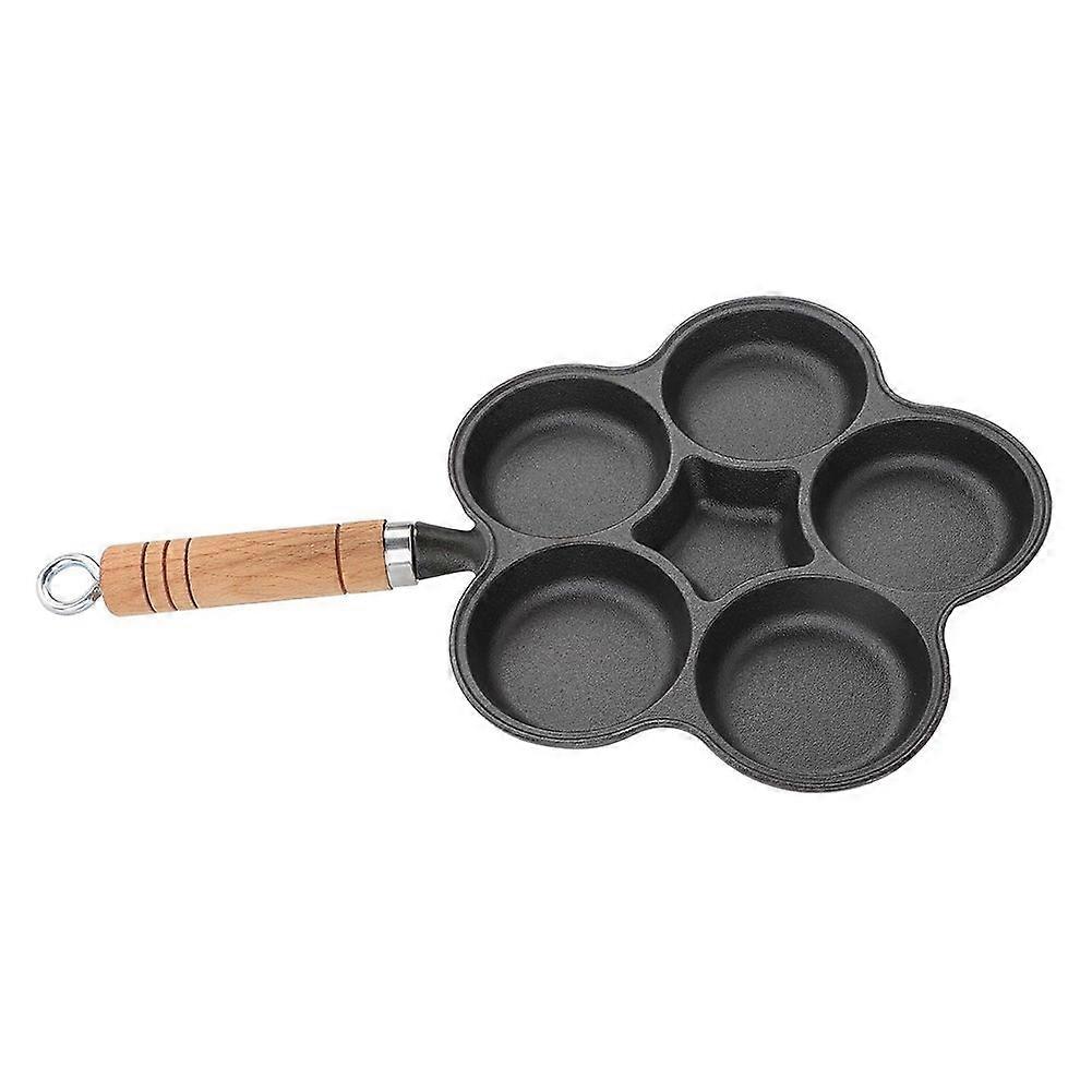 Cast Iron Pan, Uncoated Breakfast Pan, Non-Stick Omelette Pan, Five-Hole Hamburger Mold, Egg Dumpli
