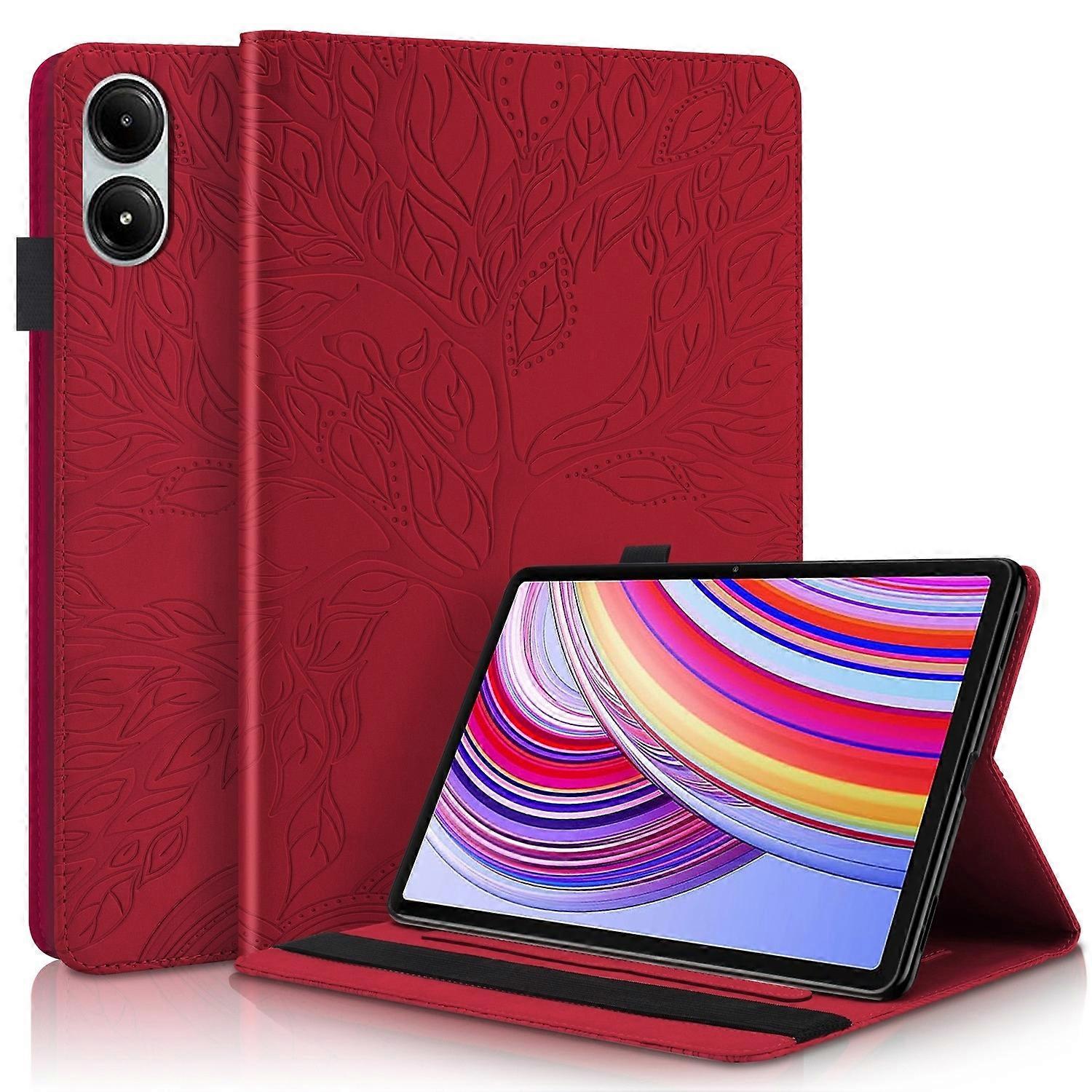 适用于小米红米Pad Pro 12.1英寸立式树图案仿皮袖袋壳红色