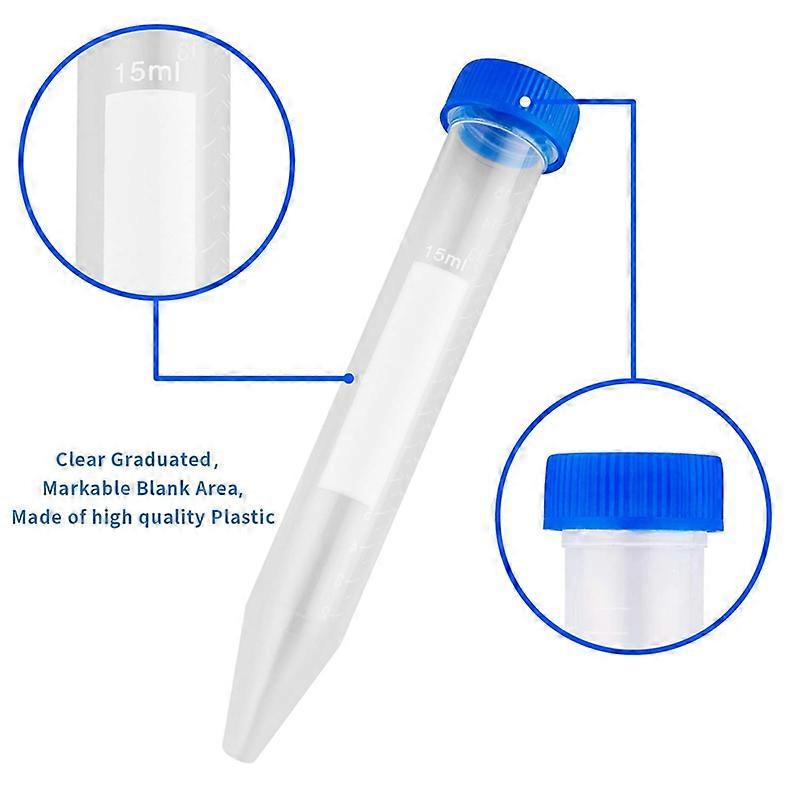 200-Pack 15ml Conical Centrifuge Tubes With Blue Screw Caps - Sterile Polypropylene Test Tubes