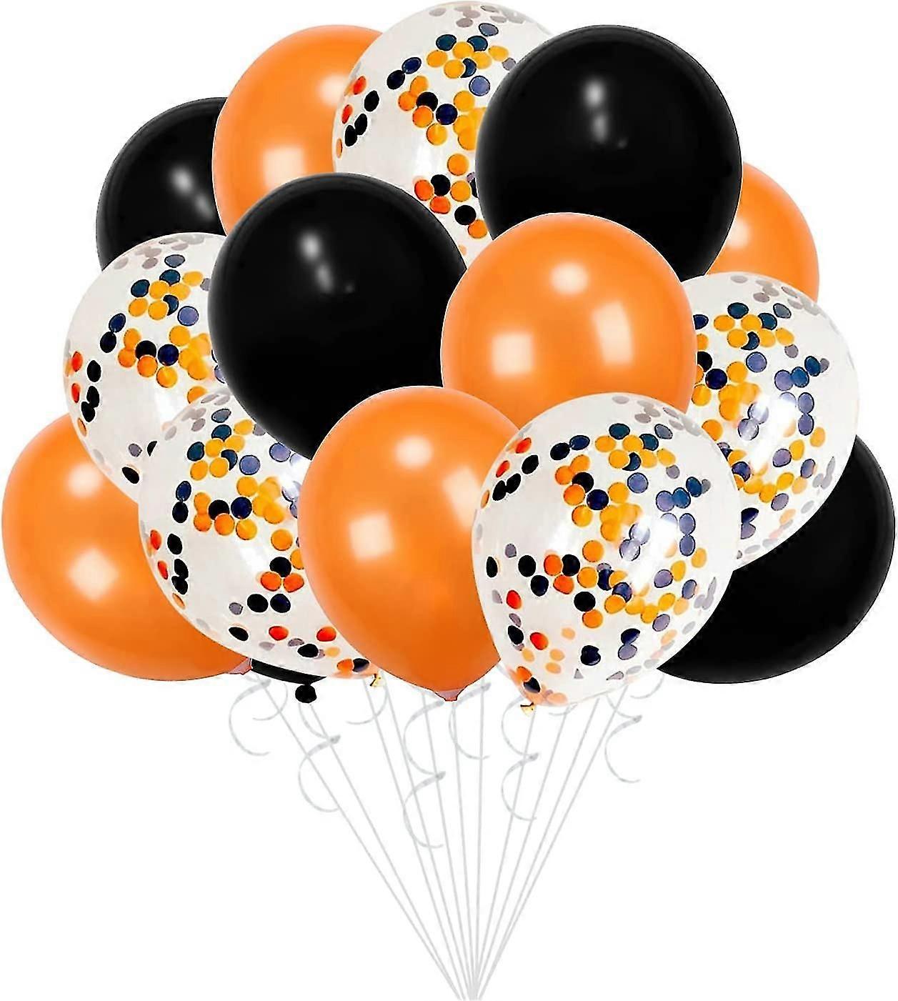 Black And Orange Confetti Balloons - Premium Latex Balloons For Party Decoration (pack Of 15)