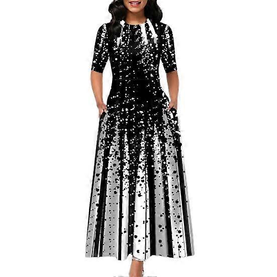 Mode Halv ärm Tryck Ankellång Klänning Pullover Lady Kvinnor Klänning