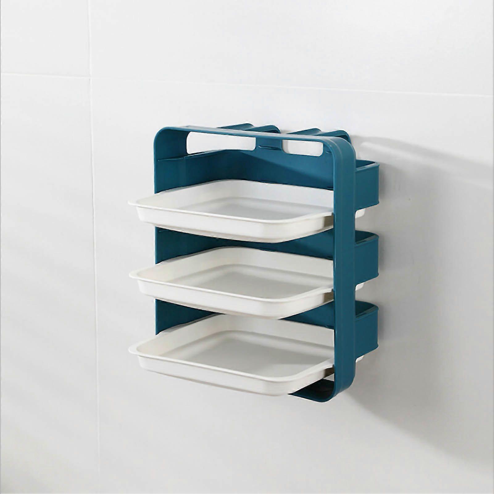 Side Dish Stacking Storage Multilayer Food Sorting Tray Kitchen Multi Function Fruit Vegetable Preparation Plate Wall Mounted 3 Layers Blue