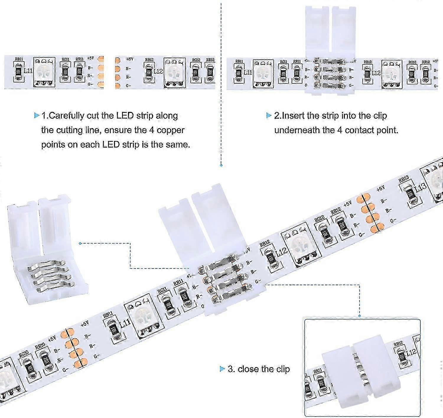 40 Pieces Led Strip Connectors 4 Pin Rgb Strip Lights Connector Solderless Led