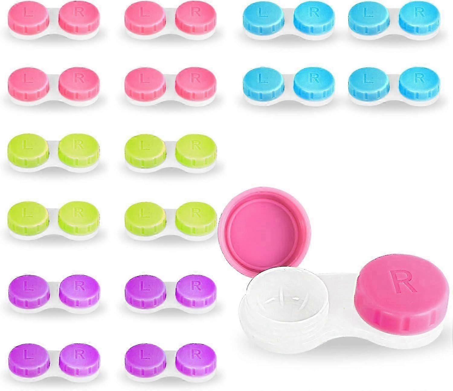 16 Mini Contact Lens Cases - Colorful Bulk Holder Set