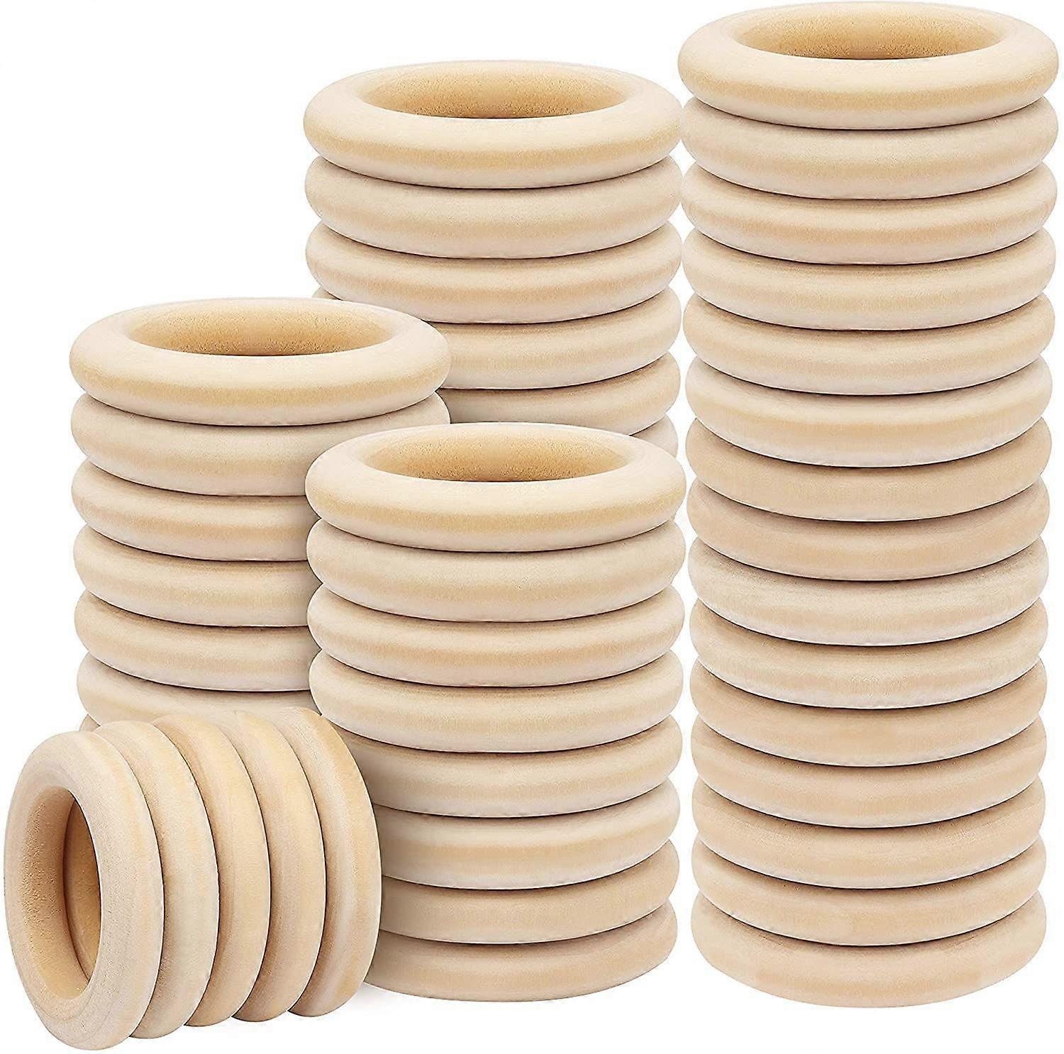 100pcs Natural Wood Rings, 55mm Solid Wood Rings for Crafts, DIY Jewelry, and Decoration