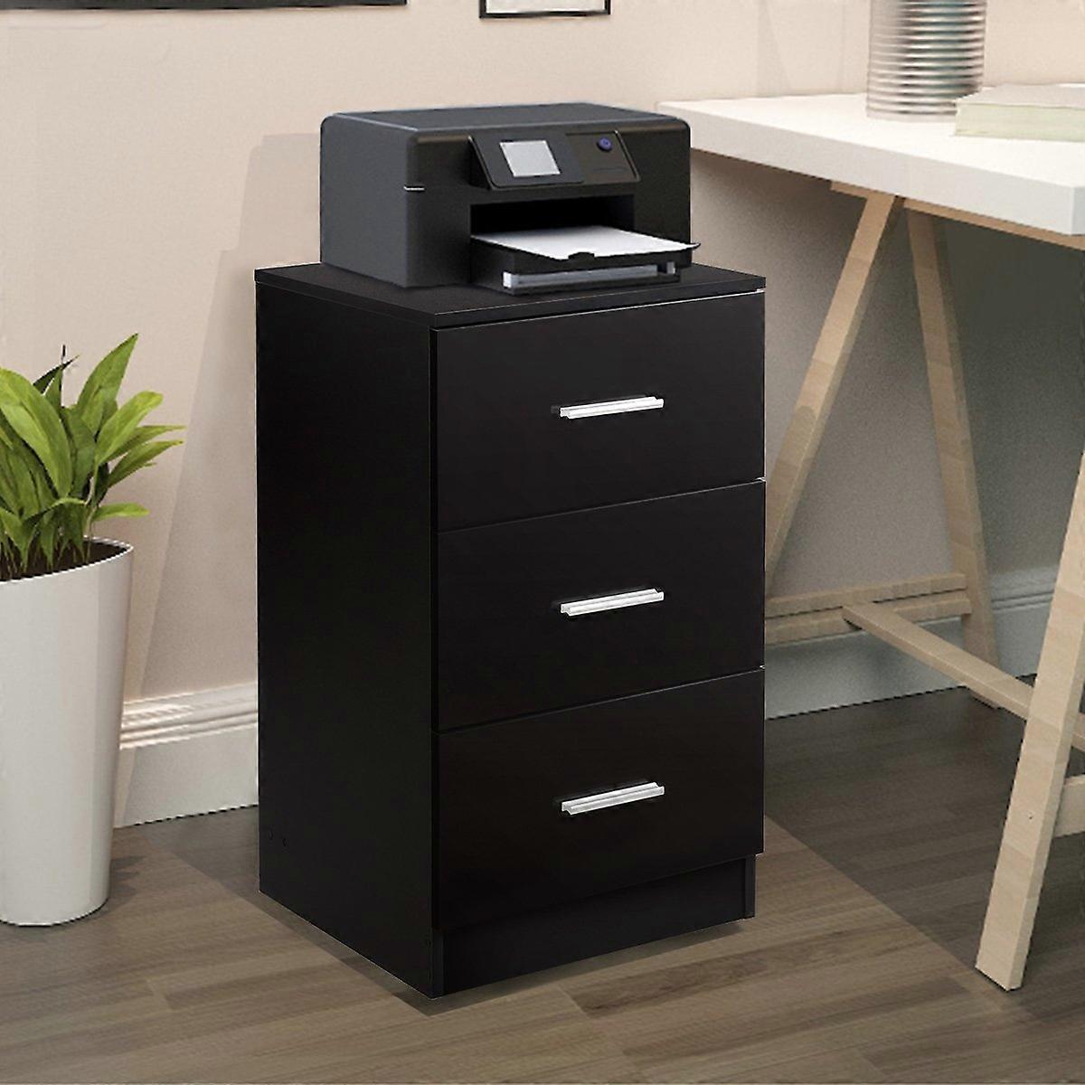 Bedside Table Filing Cabinet with 3 Drawers Drawer Container Black