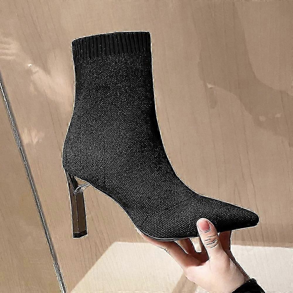 Mujer Stilettos Tacón Puntiagudo Tobillera Calcetines Elásticos Botas Qcr