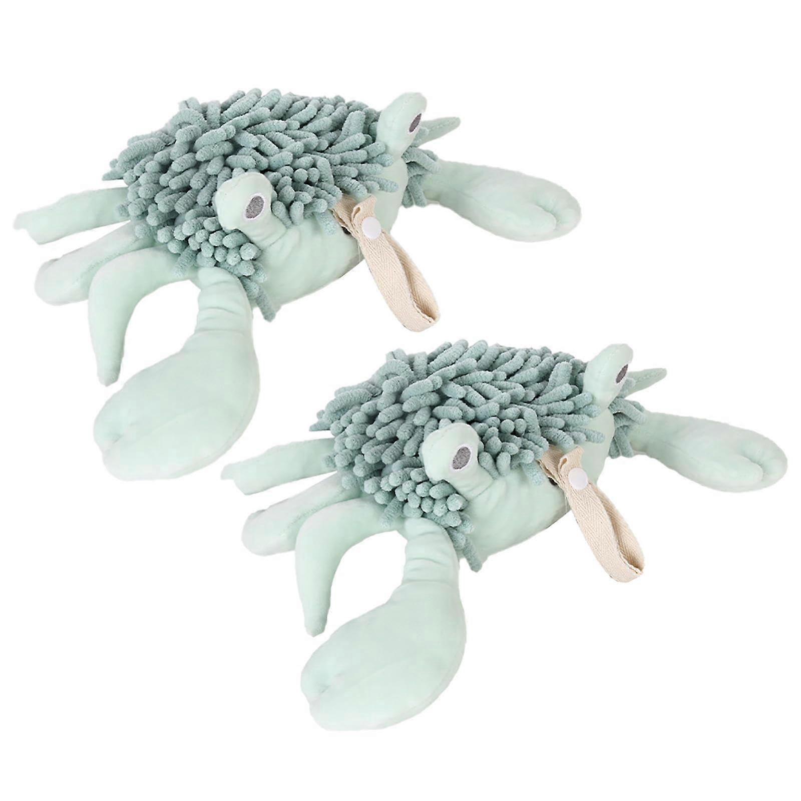 Multi-Function Creative Cartoon Crab Fuzzy Ball Hand Towel Set, Soft Chenille Fast Drying Bath Towels, Green, 2 Pcs