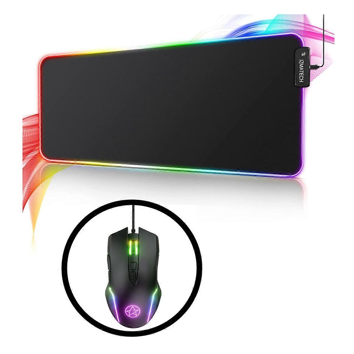 RGB Gaming Mouse Mat, 800 x 300 mm, XL Mouse Mat with 14 Lighting Modes and 7 LED Colours, Large Extended Luminous Non-Slip for Computer PC Gamer