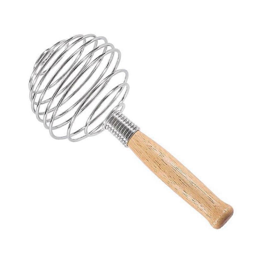 Stainless Steel Spring Coil Whisking Wire Egg Whisk with Wooden Long Handle for Kitchen Butter Mixing