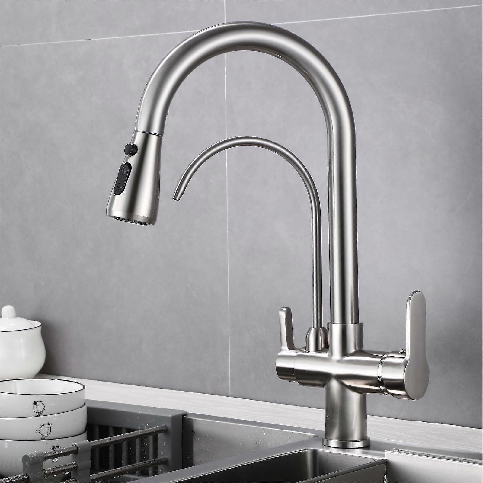 PIIRIPPLRE Brushed Nickel Kitchen Sink Faucet with Pull Down Sprayer, Dual-Function Drinking Water Tap