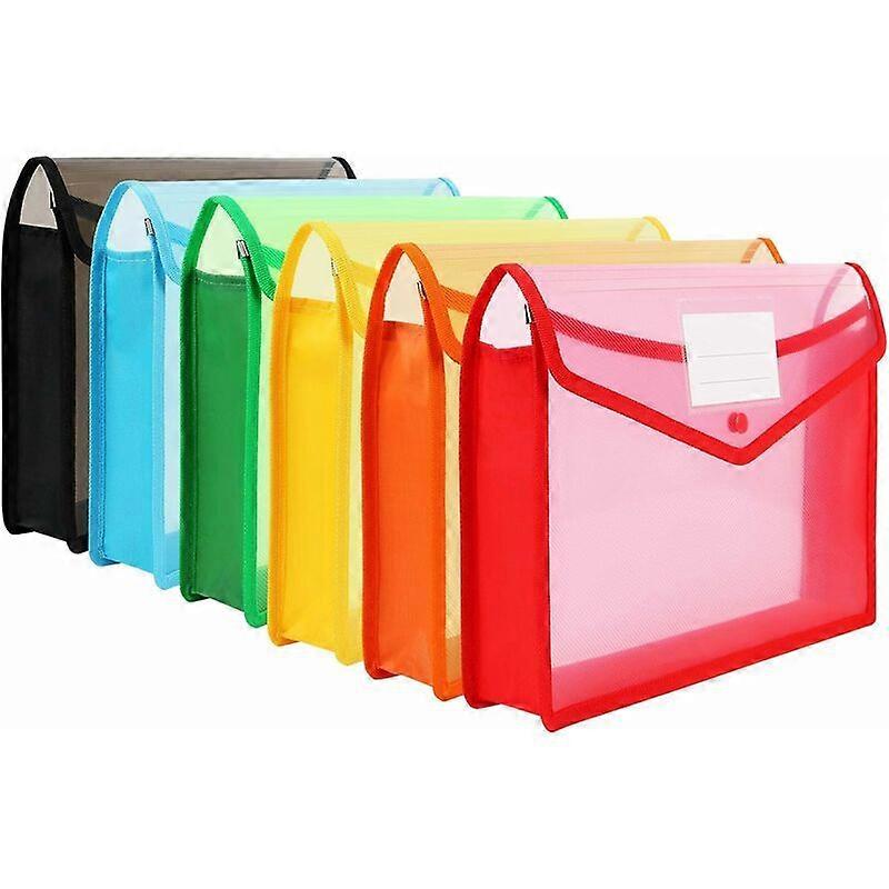 Plastic Folder, 6pcs High Quality Waterproof Clear Envelope Polypropylene Snap Button Folder Expandable A4 Document File Holder, for Travel Office Sup