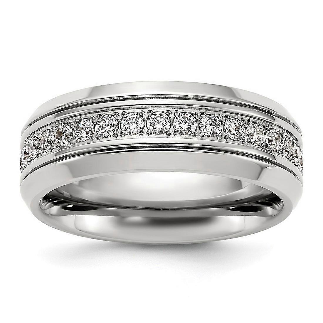 Titanium Polished With Cubic Zirconia 8mm Band-Band Style Ring for Women and Men - Ring Size: 7 to 14
