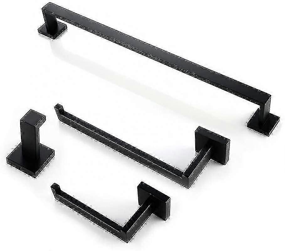Bathroom Hardware Set Matte Black,4 Pieces Stainless Steel Square Wall