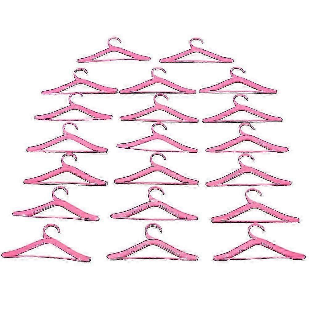 20 Pcs Pink Hangers For Barbies Dolls Clothes Accessories Plastic Hangers