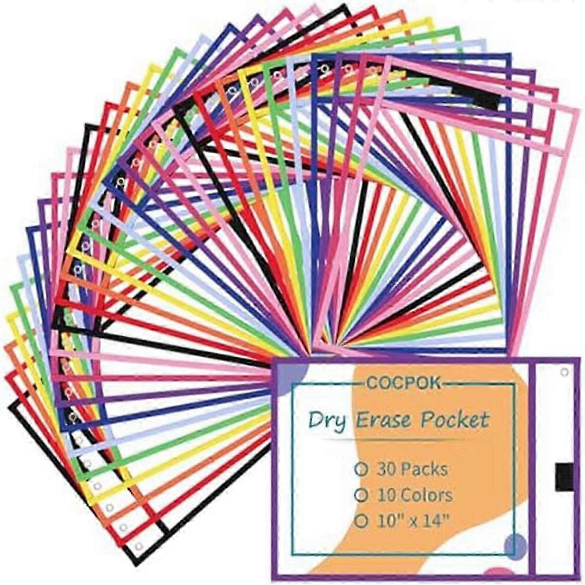 30 Reusable Dry Erase Pockets, Clear Plastic Sleeves for Whiteboard Markers Classroom/Office Use
