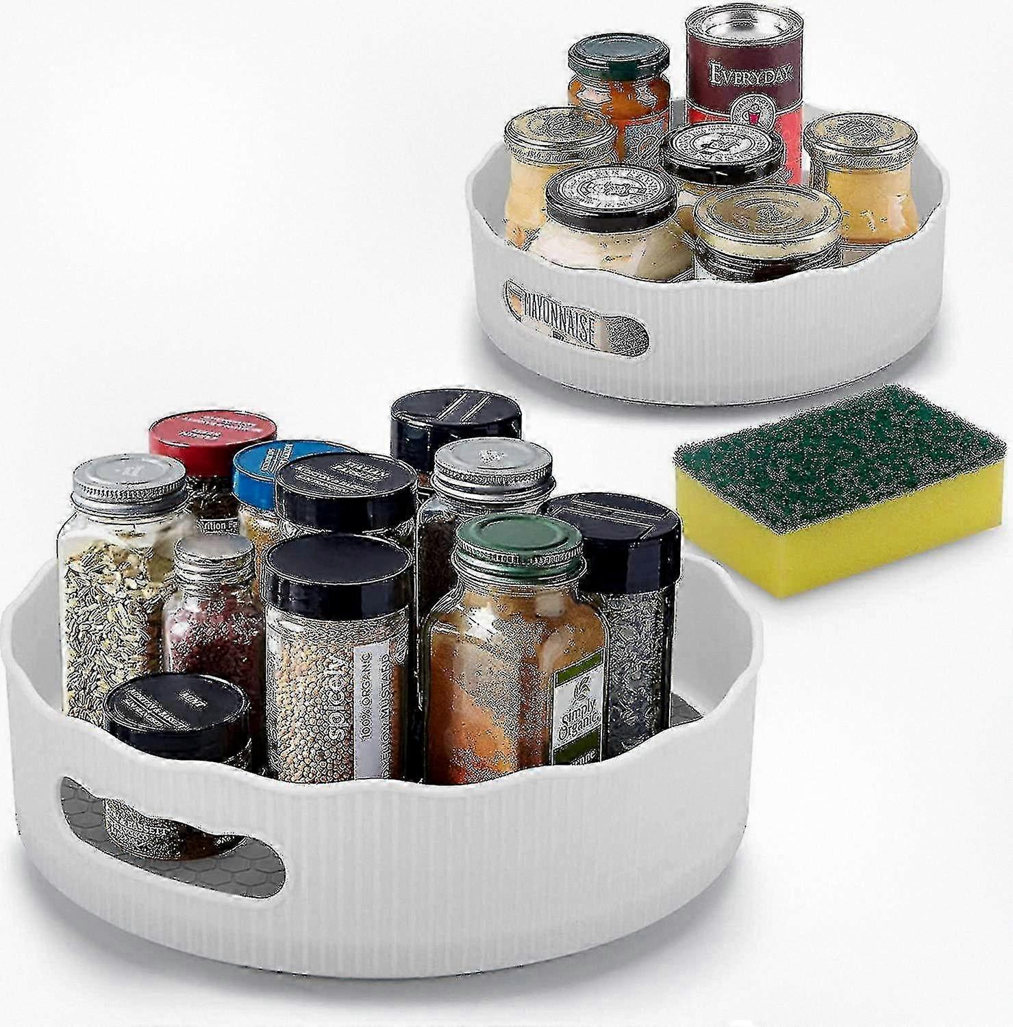Rotatable Spice Rack Set, 2-Piece Turntables for Kitchen and Fridge Organization, Versatile Spice Holder