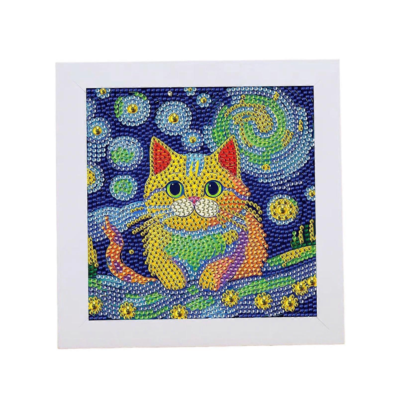 5D Diamond Painting Kit for Beginners - Cute Cat Design, 7X7 Inch with Wooden Frame for Home Desk Decoration