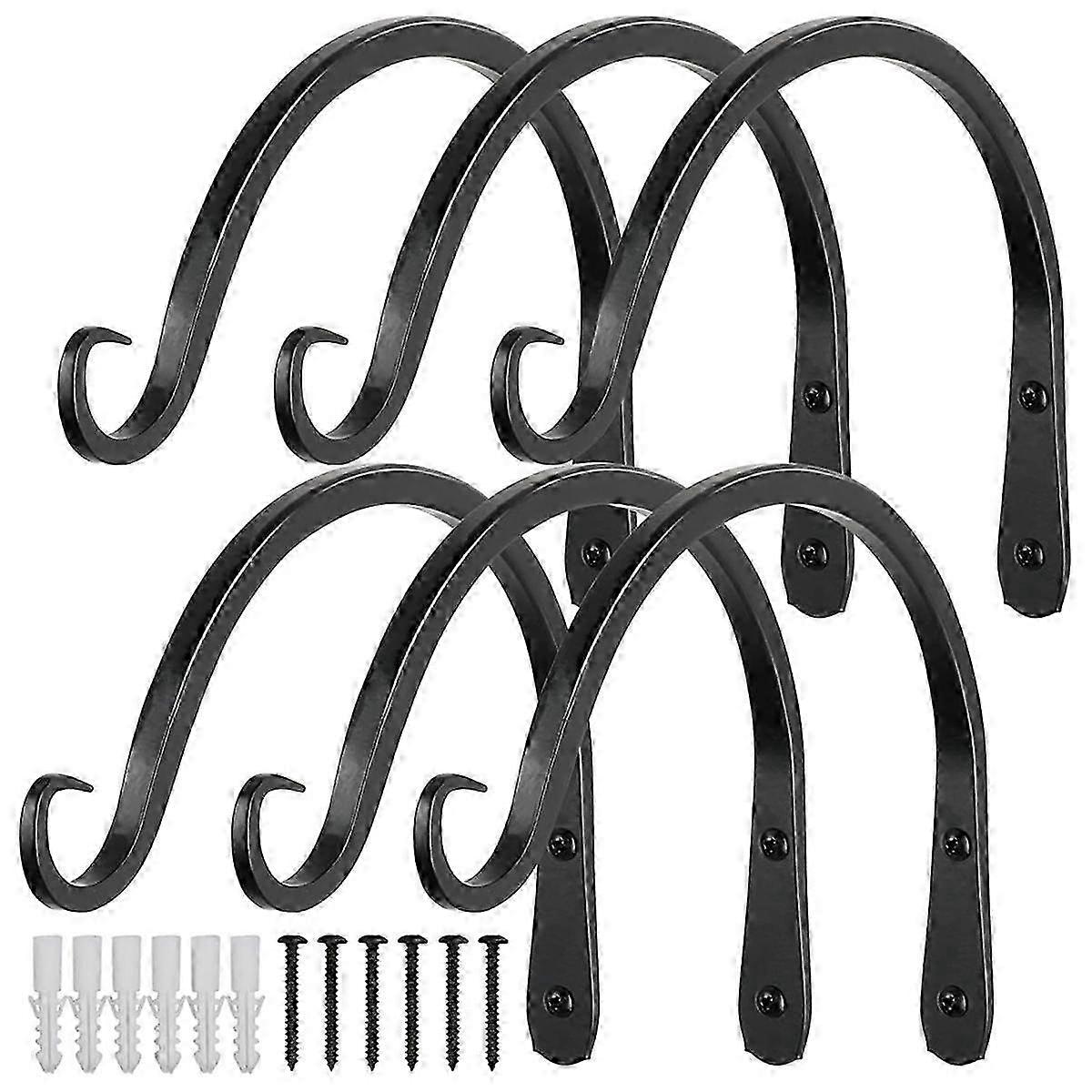 Black Curved Plant Hanging Hooks for Bird Feeders, Flower Baskets, Indoor & Outdoor Use