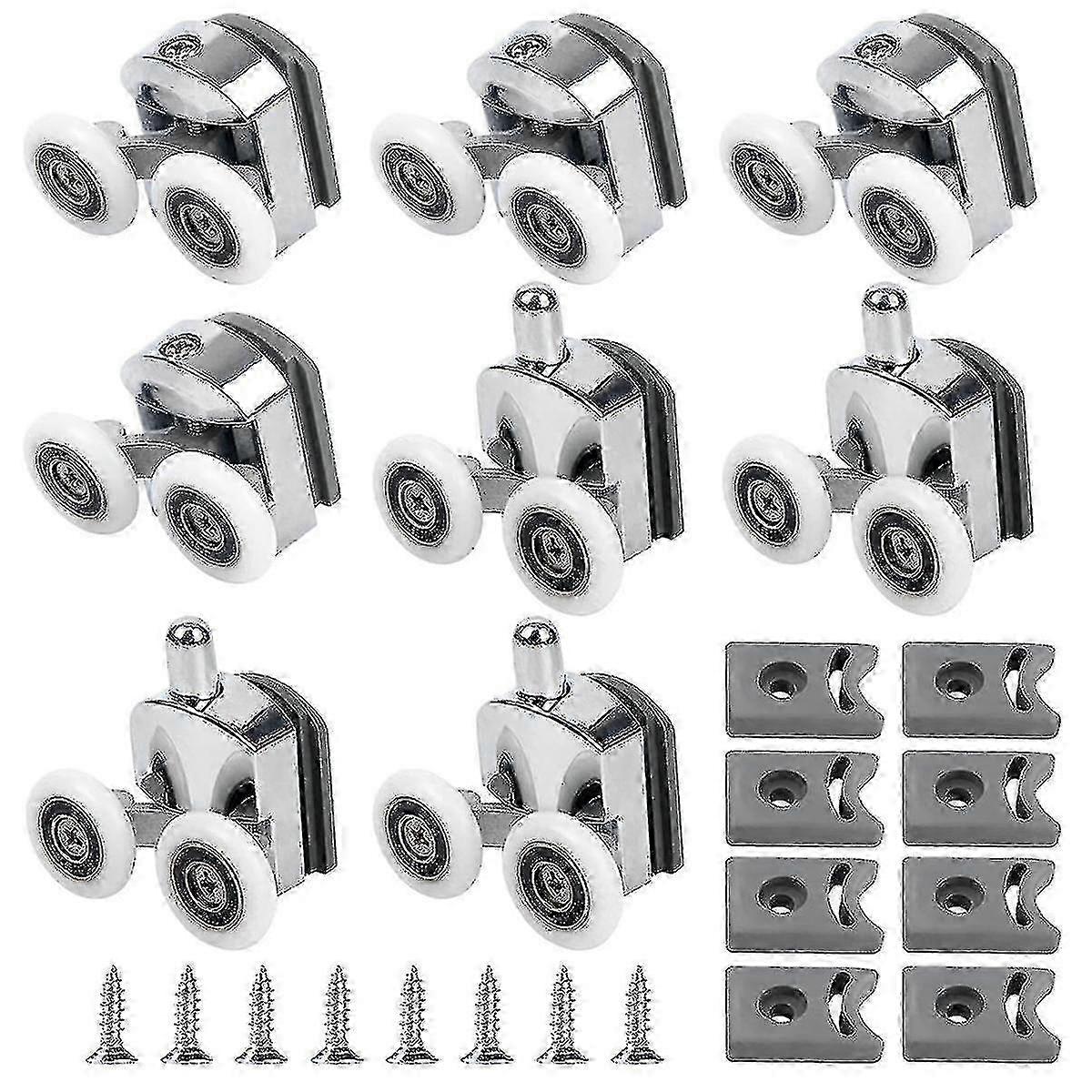 Curved Shower Door Rollers, 8pcs Replacement Wheels for Glass Shower Doors - Silver