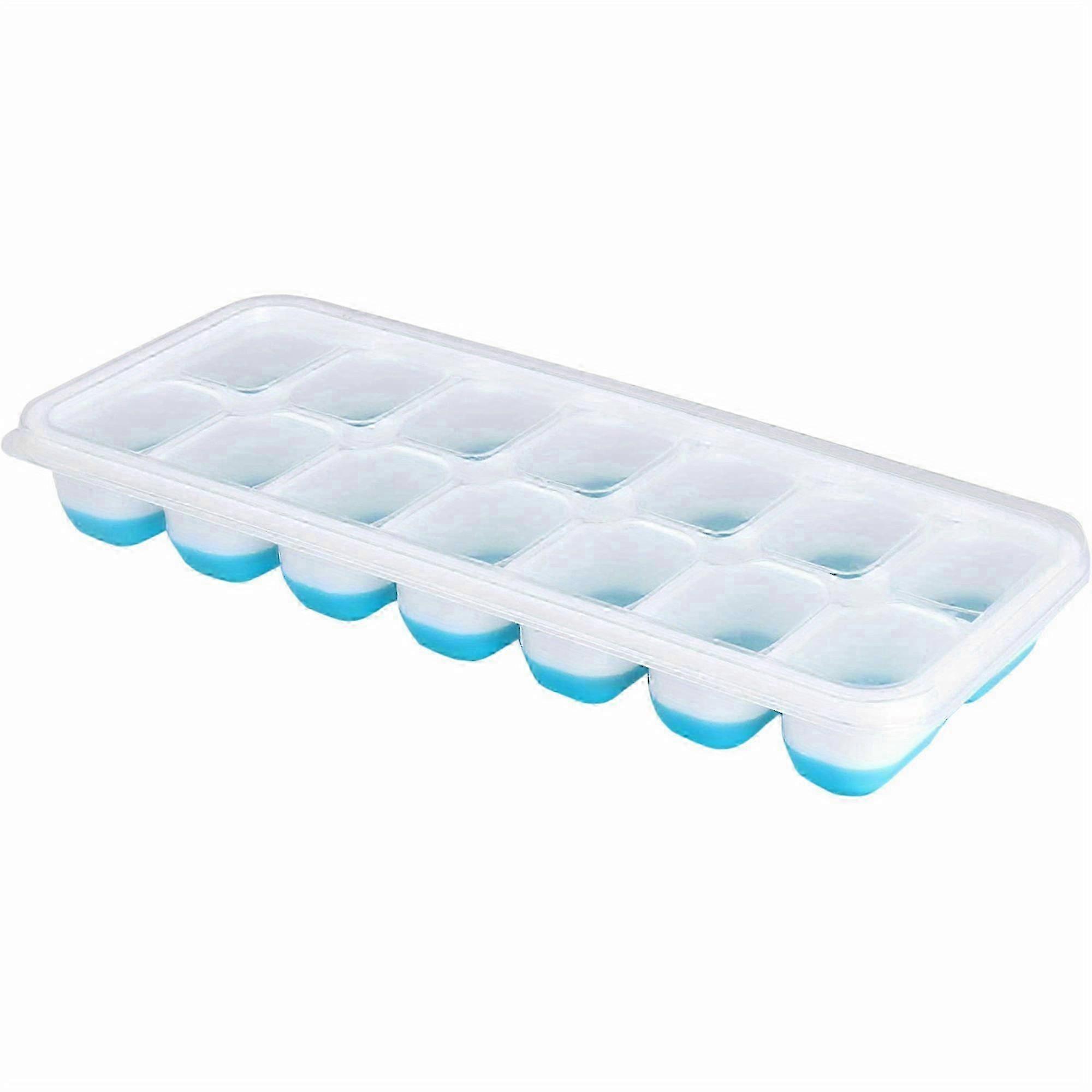 1pcs Silicone Ice Cube Mold with Lid, Flexible & Stackable, Spill-Proof, Easy Release - Blue