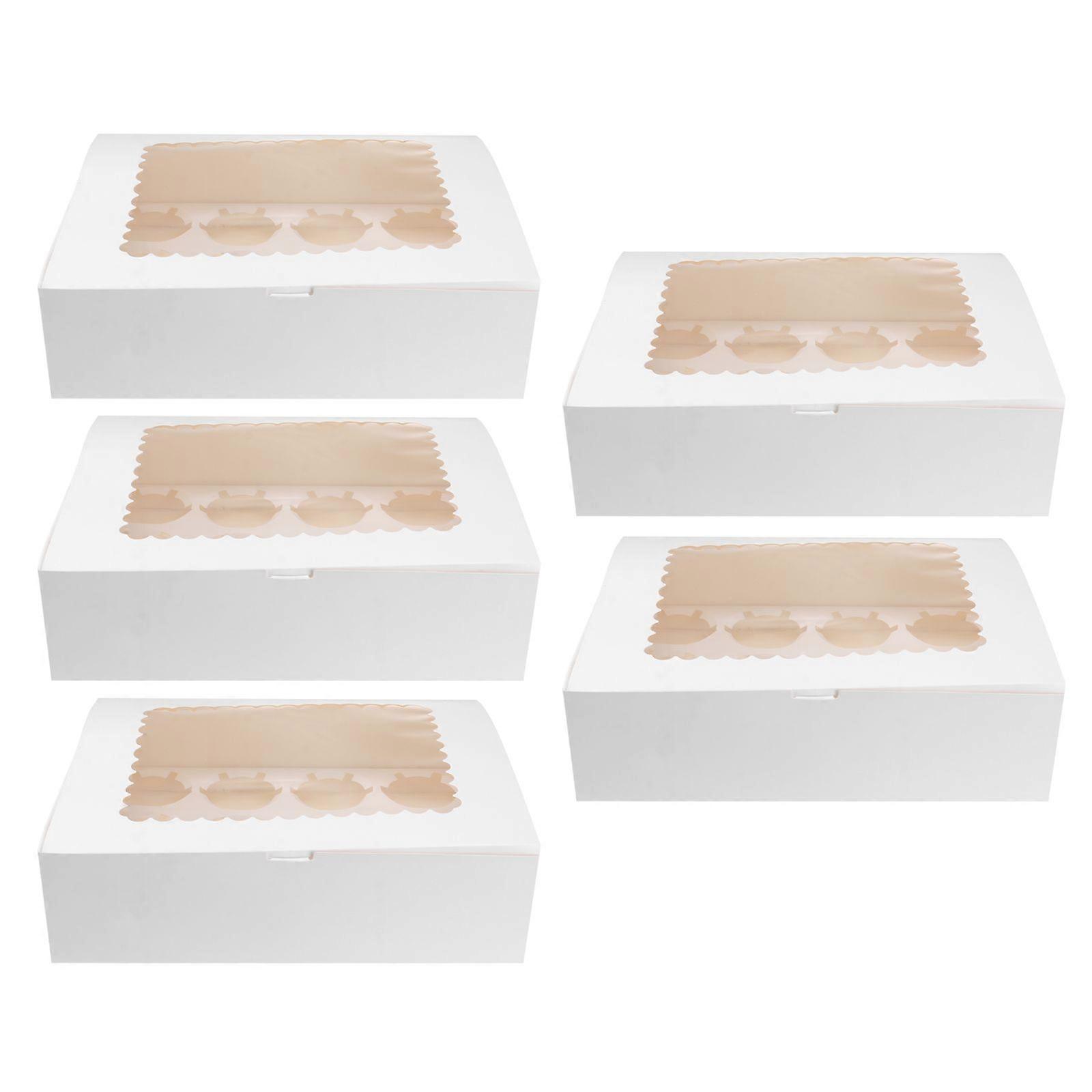 5pcs Portable 12-Cavity Cupcake Box Container Muffin Window Box (White)
