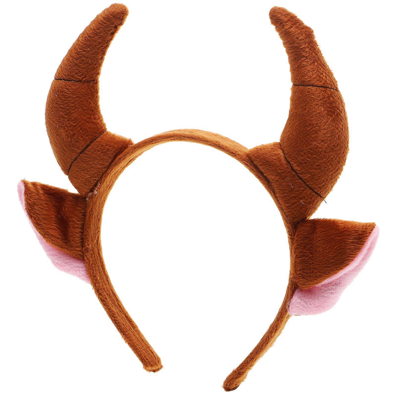 Ox Horn Shape Brown Headband with Animal Ears for Adults – Cartoon Style Cosplay Party Accessory for Halloween, Birthday, and Masquerade Events
