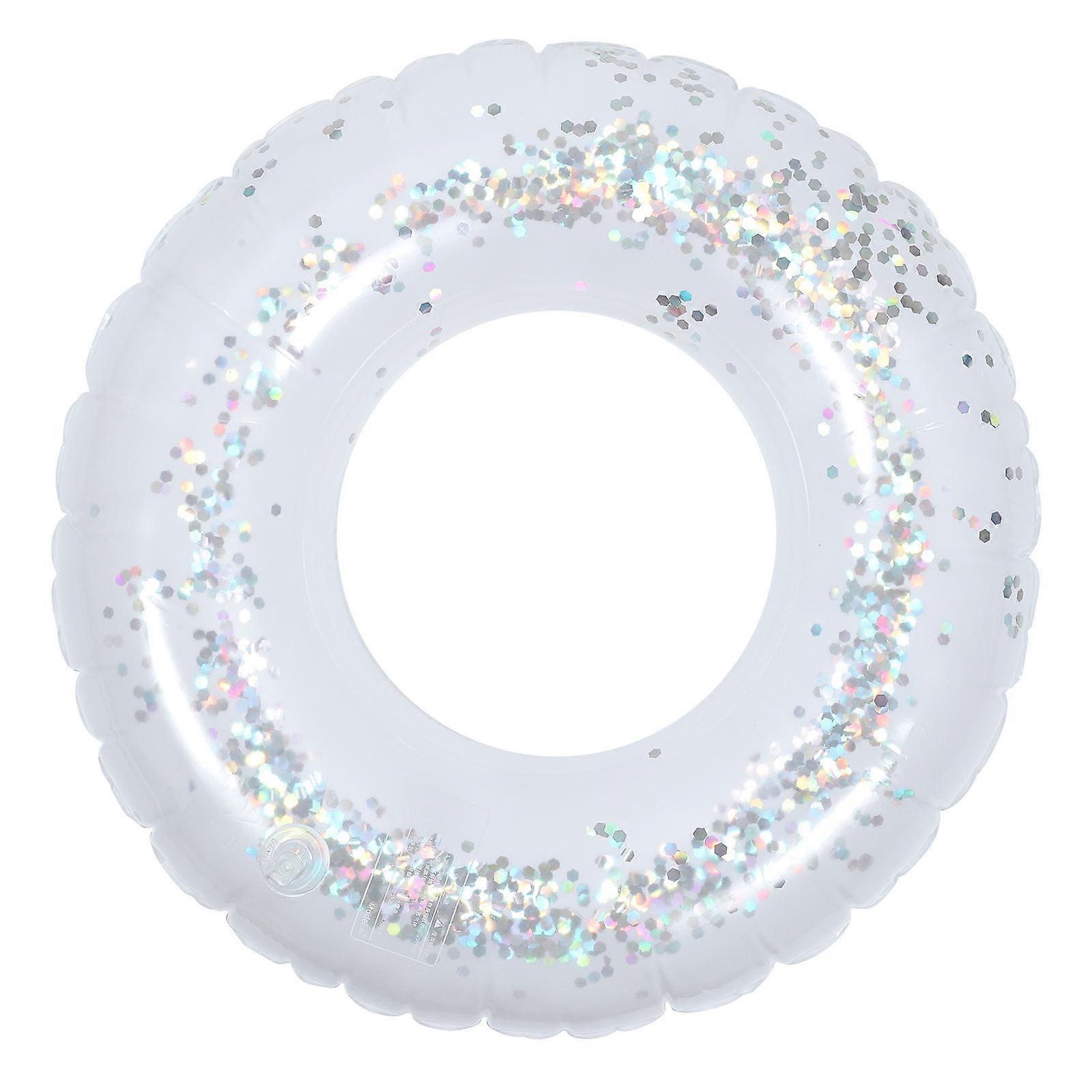 Transparent Inflatable Swimming Ring with Shining Sequins PVC Pool Accessory for Safe, Easy Carry Water Parties and Summer Fun