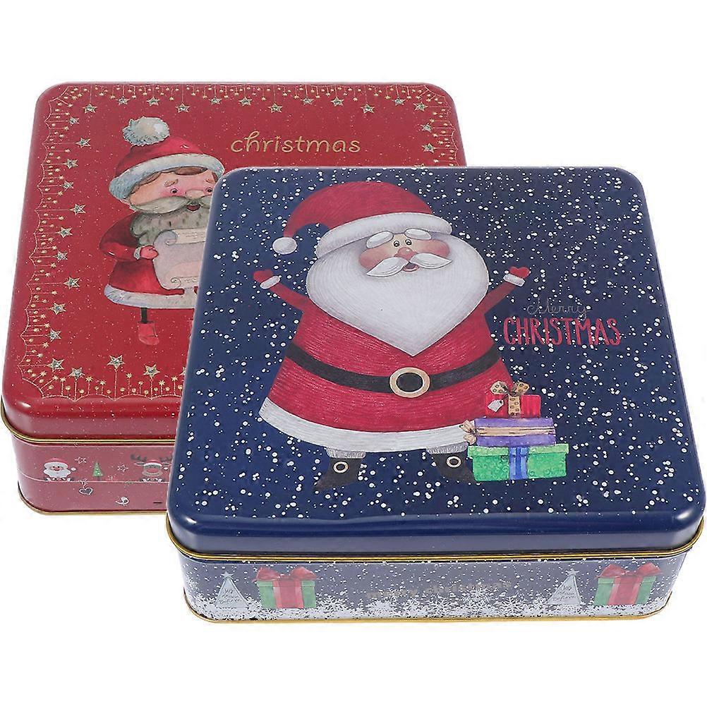Tinplate Christmas Style Cookie Tins Assorted Color Rectangular Window present Box for Candies 17.5x17.5cm Storage 2Set