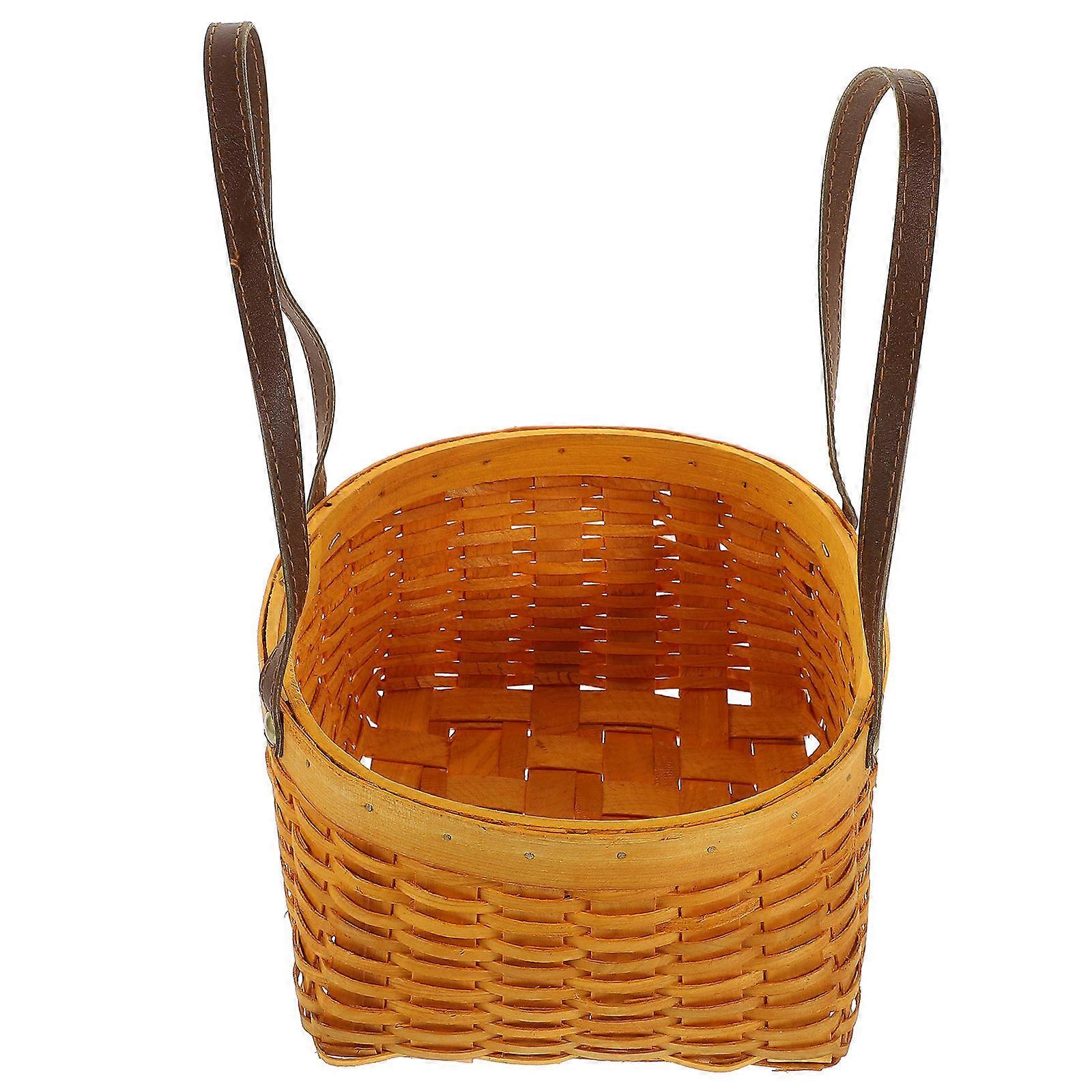 Basket With Handle Bamboo Woven Basket Outdoor Picnic Khaki 28x17.5x11cm Picnic 1Pack