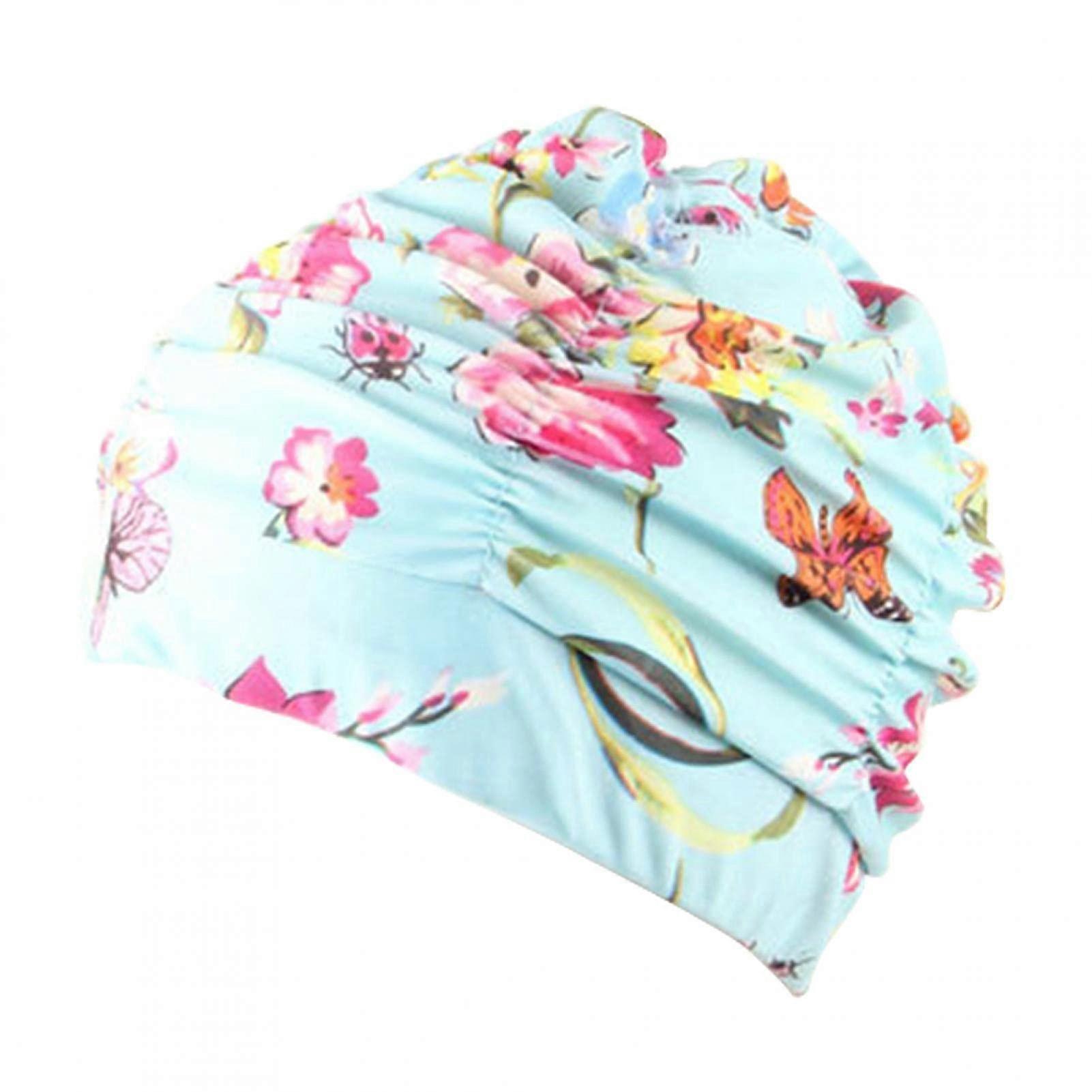 Swimming Cap for Long Hair - Non Slip Fabric Swimming Cap with Flower Pattern for Adults Men Women (Butterfly Design)