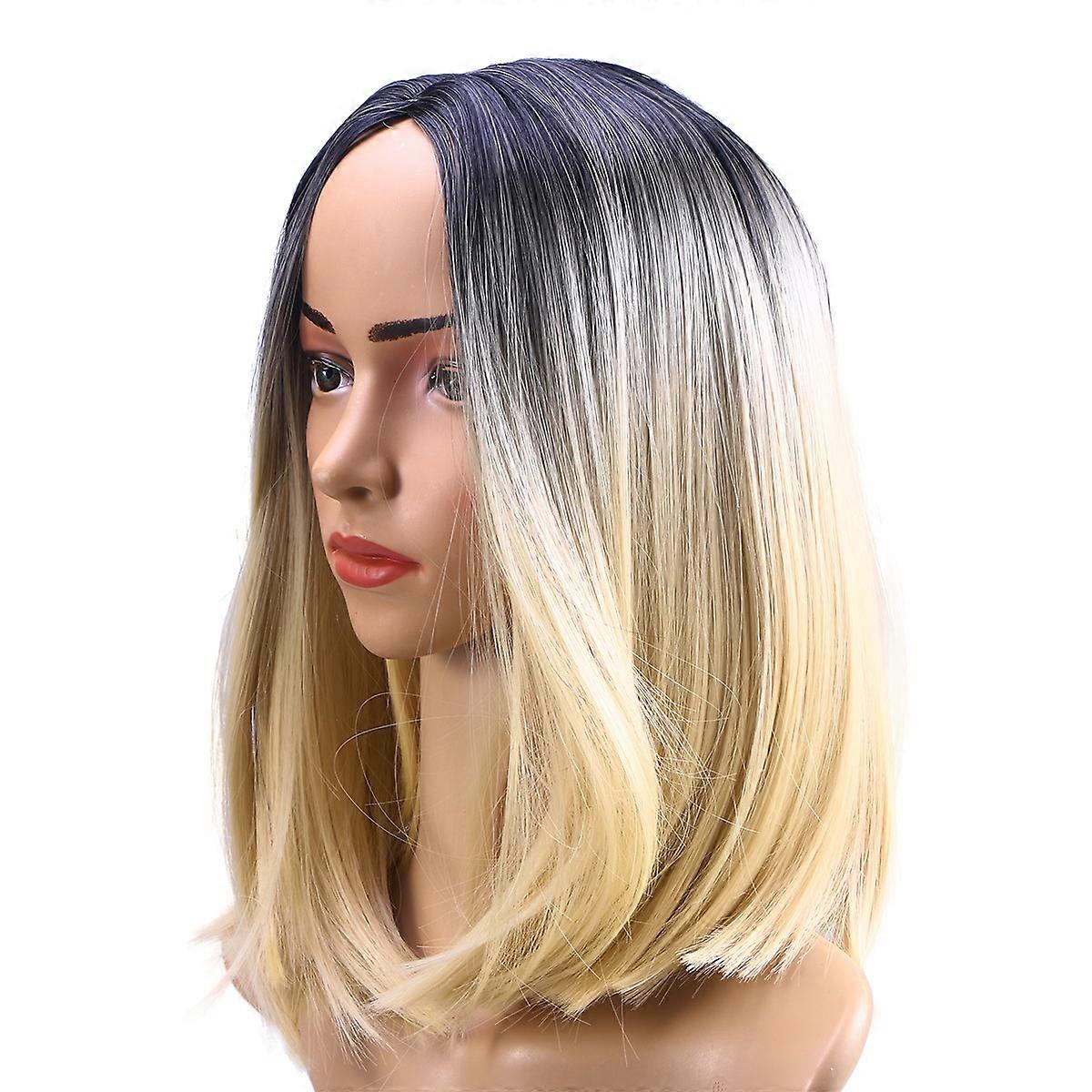 Gradient Short Wigs Bob Style Cosplay Party Stylish Design Synthetic High Temperature Fiber Stretchable 1Set