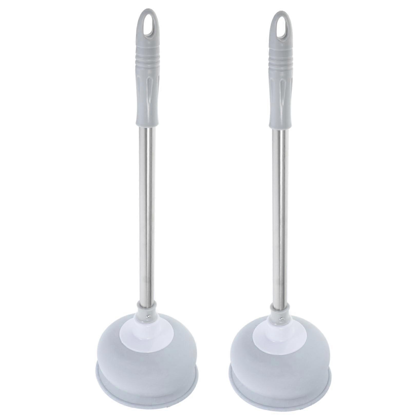 Universal Toilet Plunger Set - 2 Stainless Steel Drain Tools with Blue Grip for Clog Removal and Unblocking Toilets