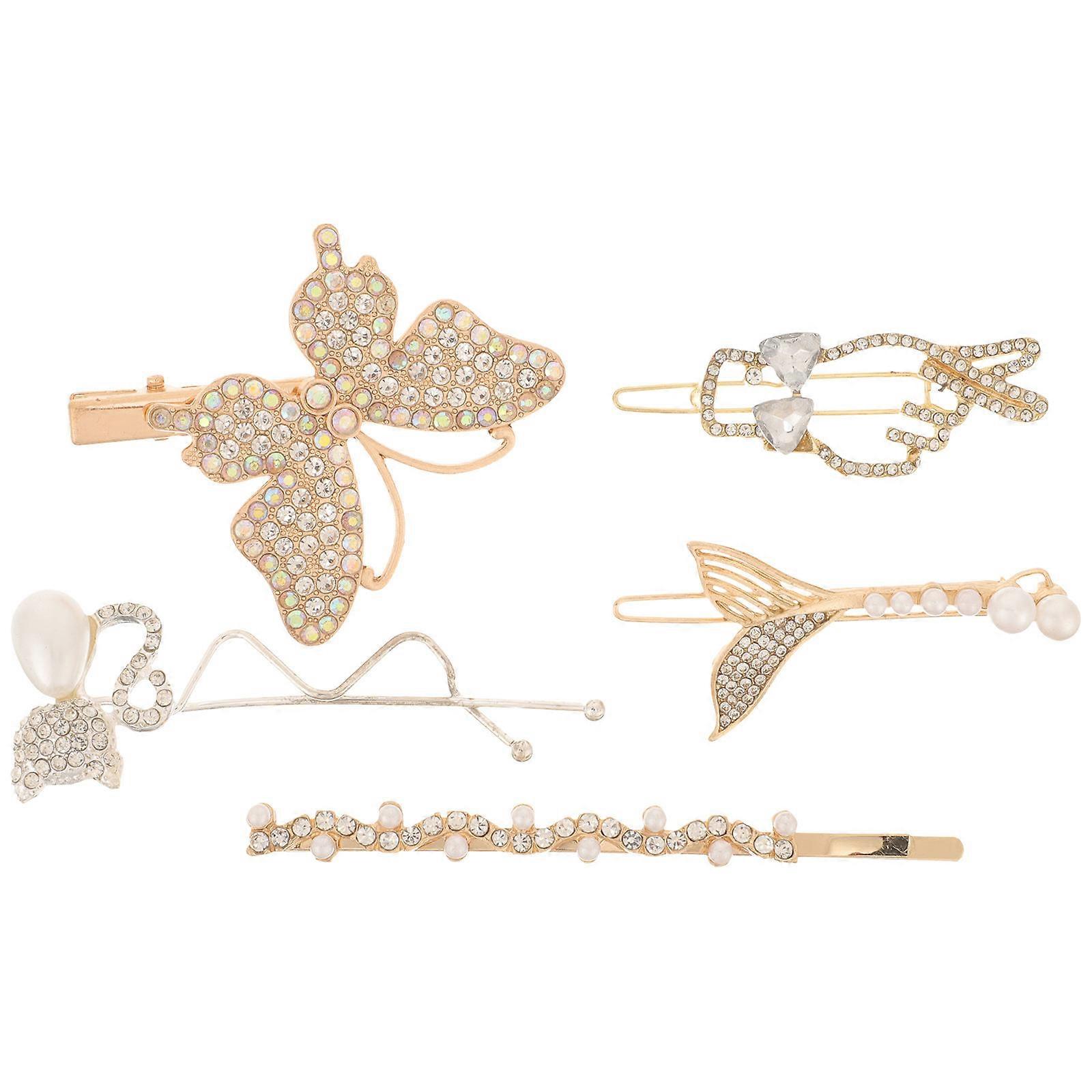 Five Piece Pearl Hair Clip Set for Decor Alloy Multi Color Smooth Fixture Side Pin