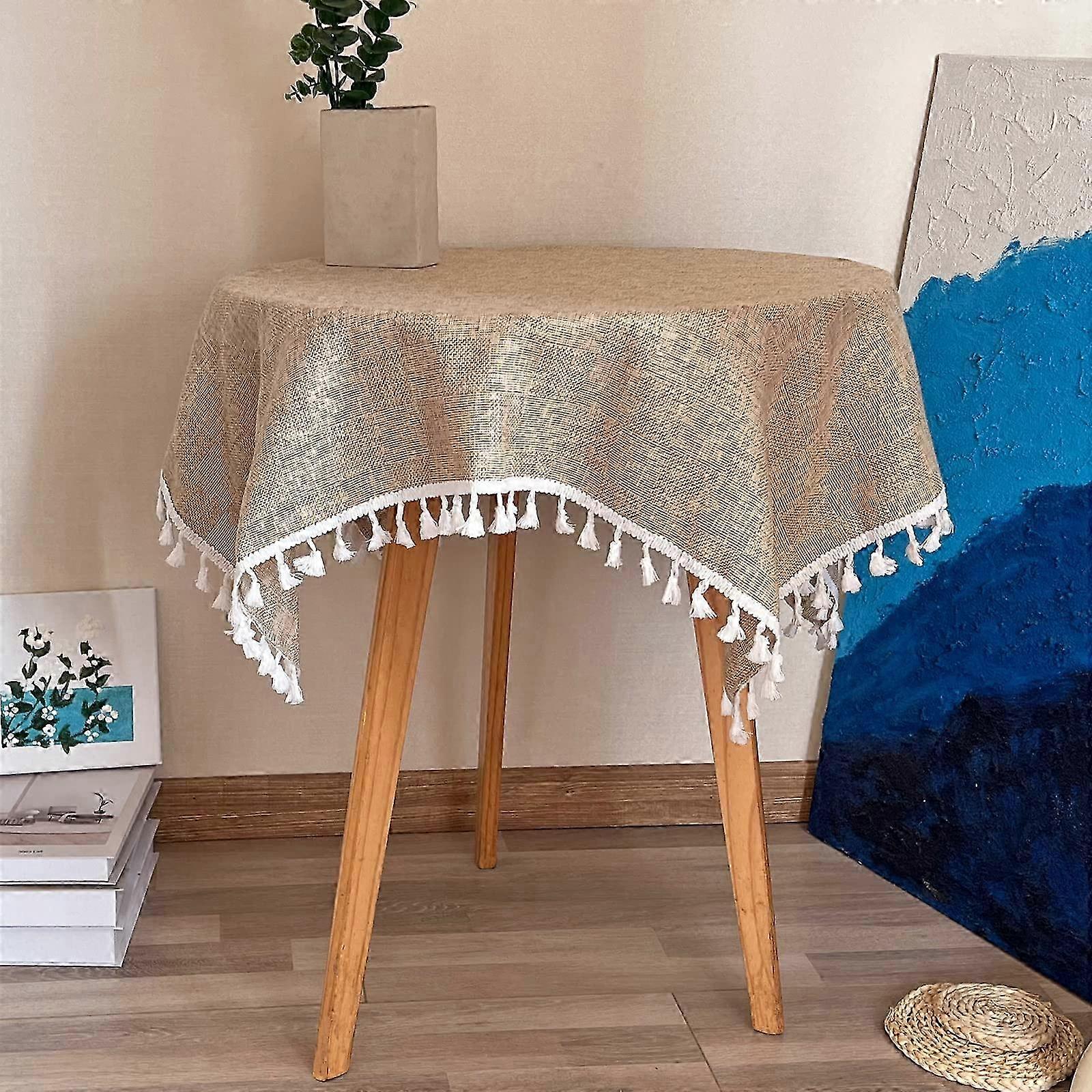 Solid Color Rustic Heavy Weight Beige Burlap Washable Tablecloth Suitable for Kitchen Decoration Measuring 43 x 43 Inch