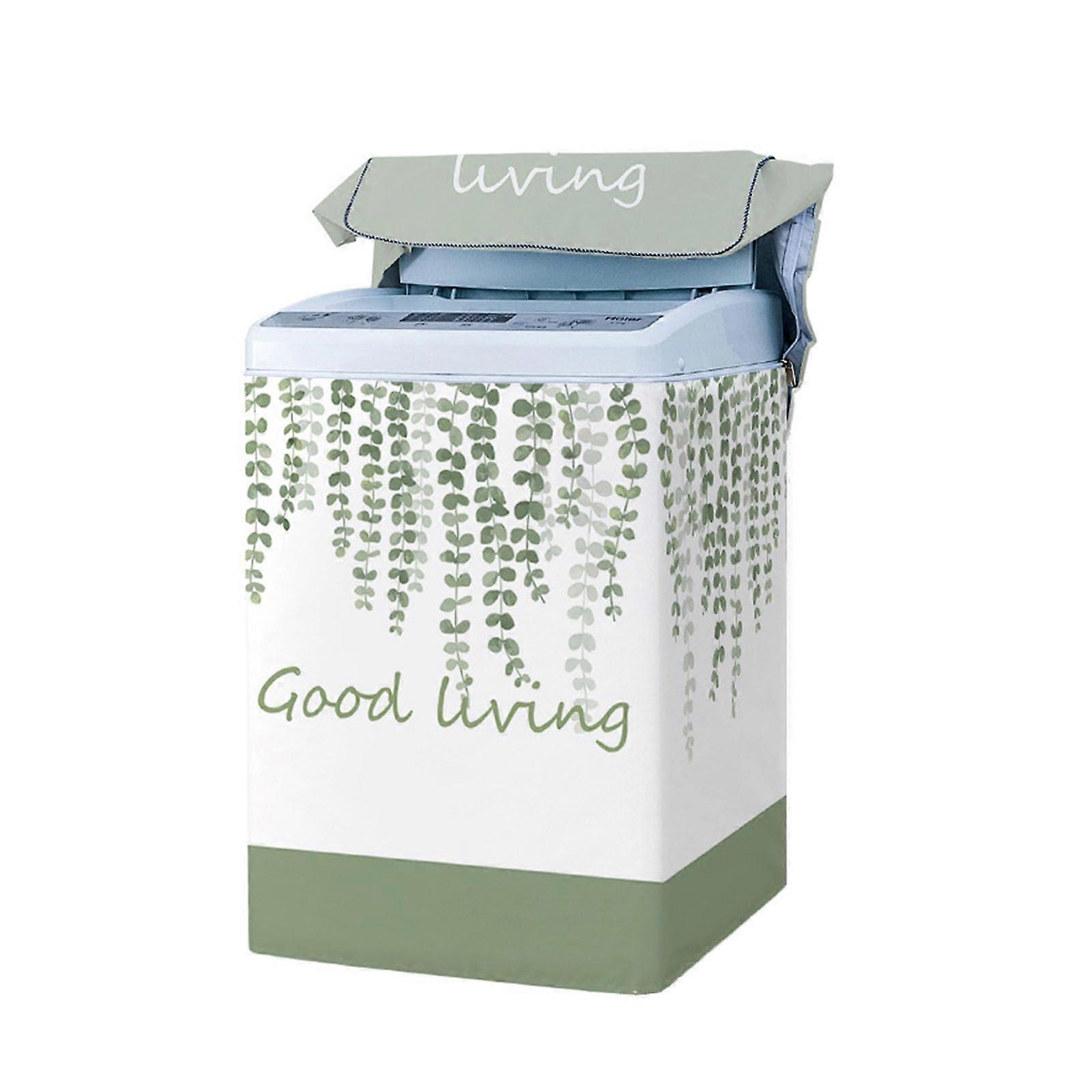 Print Washing Machine Cover, Loader, Dustproof, Waterproof, Sunproof (Green Leaves, XXL)