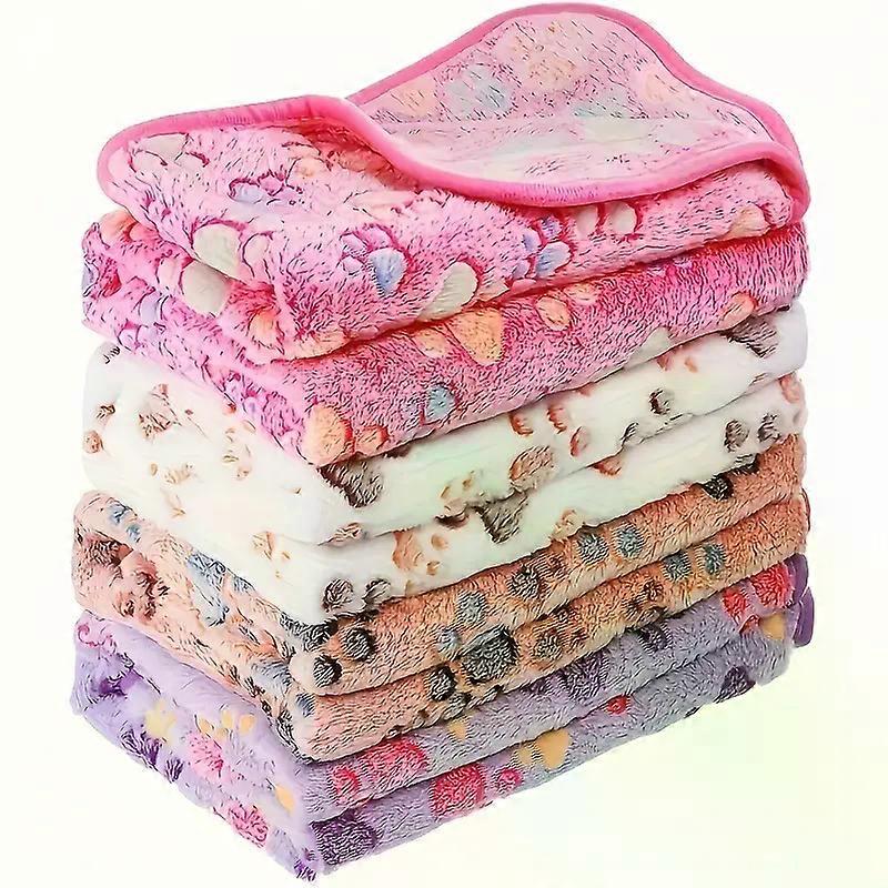 One Set of 8 Packs, Soft Flannel Pet Blankets for Dogs and Cats - Soft Polyester Fiber, Machine Washable with Paw Print Pattern - Versatile