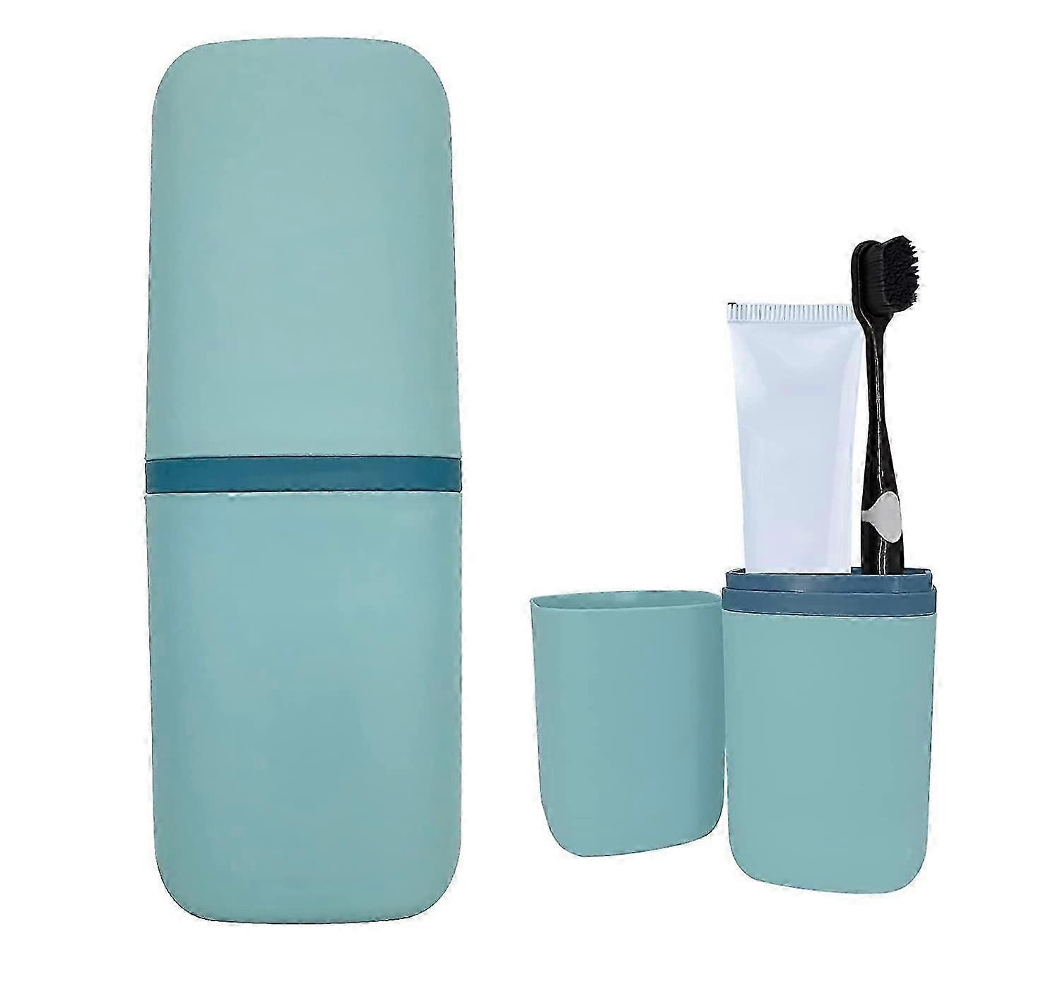 Travel Toothbrush Case - Portable Holder with Toothpaste Storage (Light Blue)