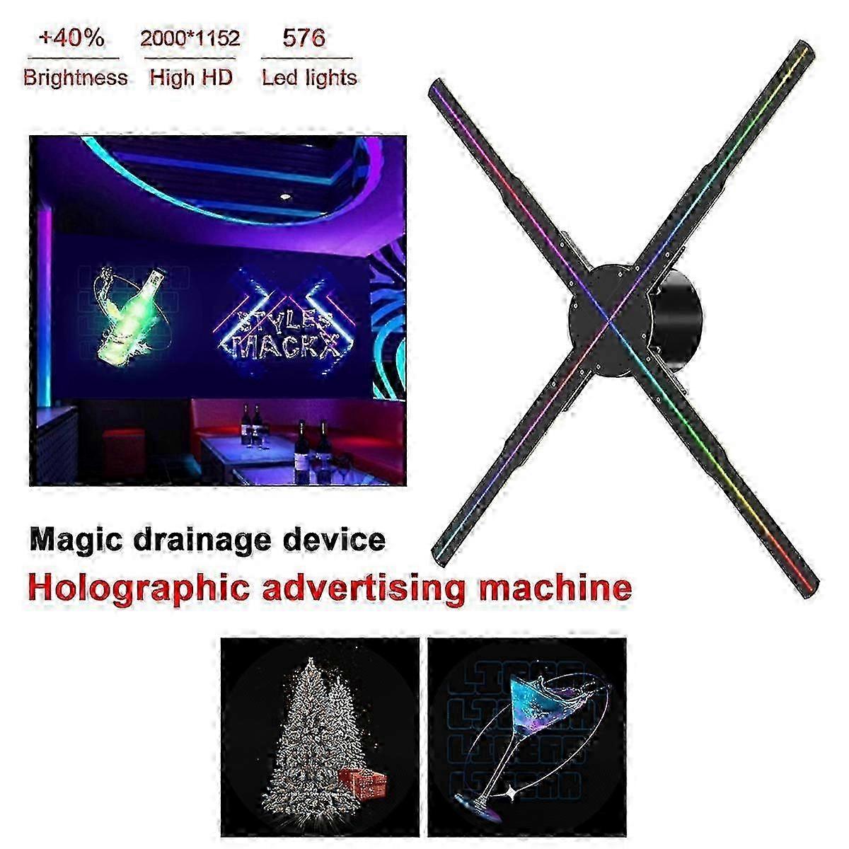 WiFi 3D holografisk projektor 576LED APP-kontroll holografisk fläkt för bild video reklam display uk plugg