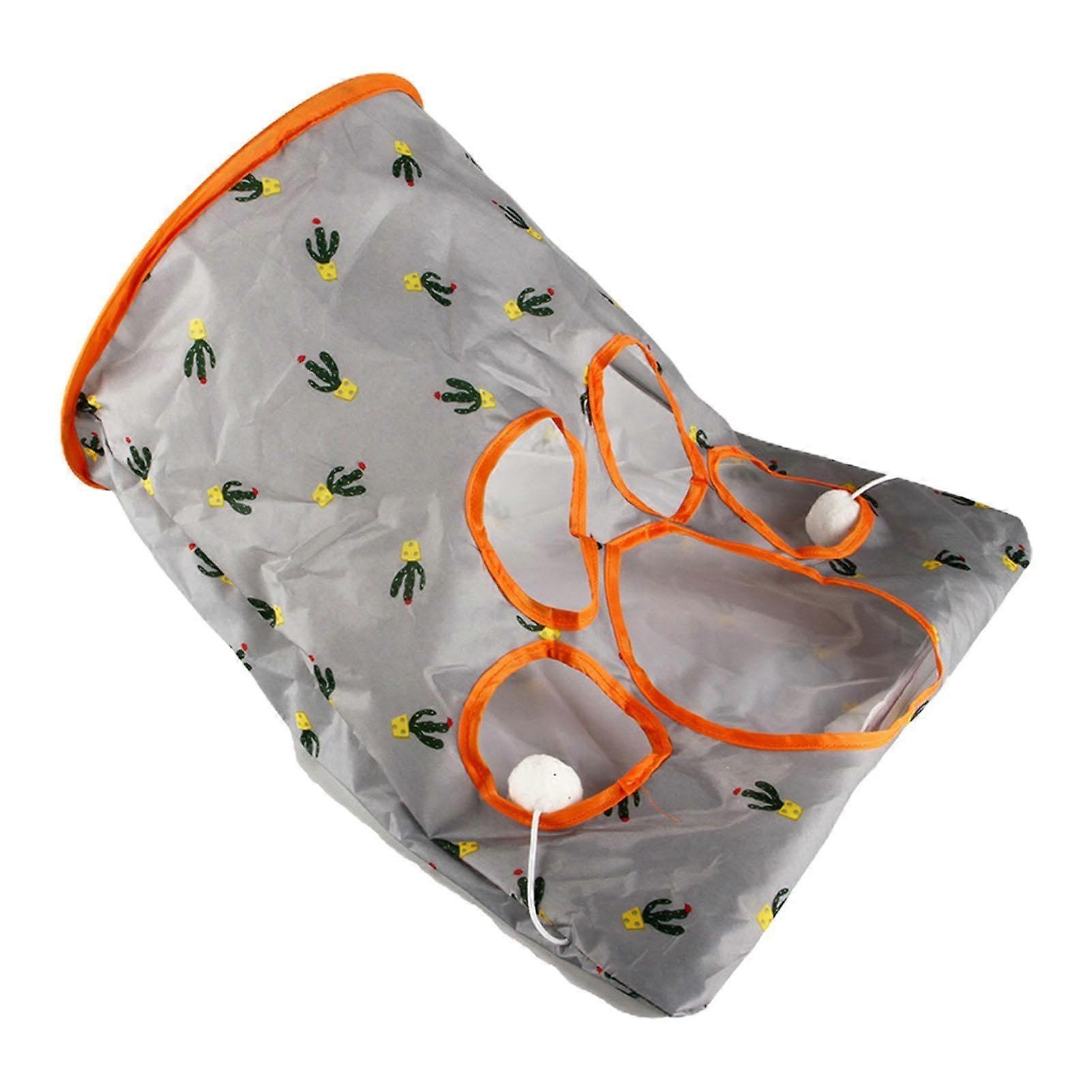 Kitty Passageway Cat Tunnel 50x44.5x30 cm Foldable Portable Interactive Toy with Furry Ball and Cactus Design