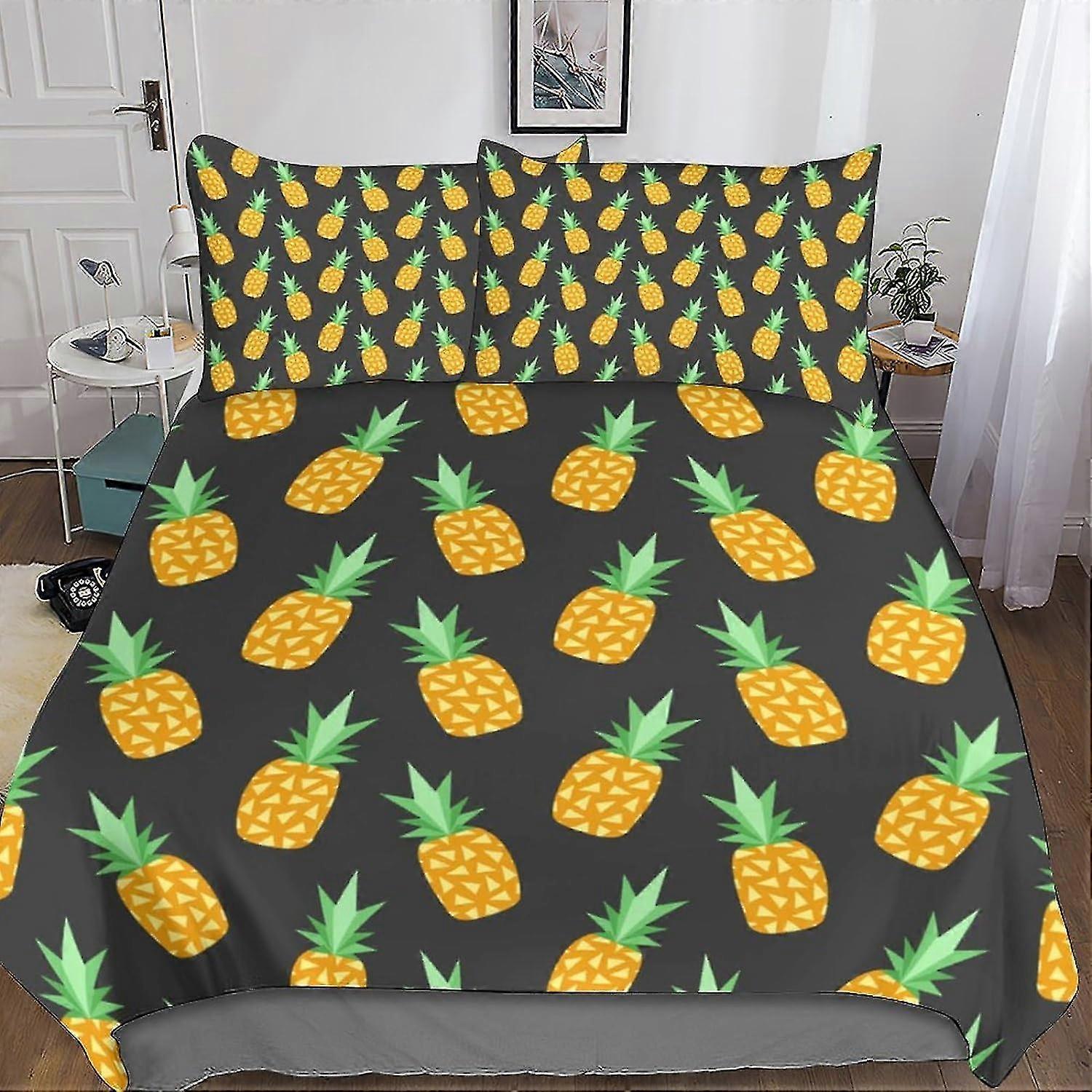 Minimalist Pineapple Duvet Cover Set 3D Soft Microfiber Bedding Set with Pillowcase for Teens