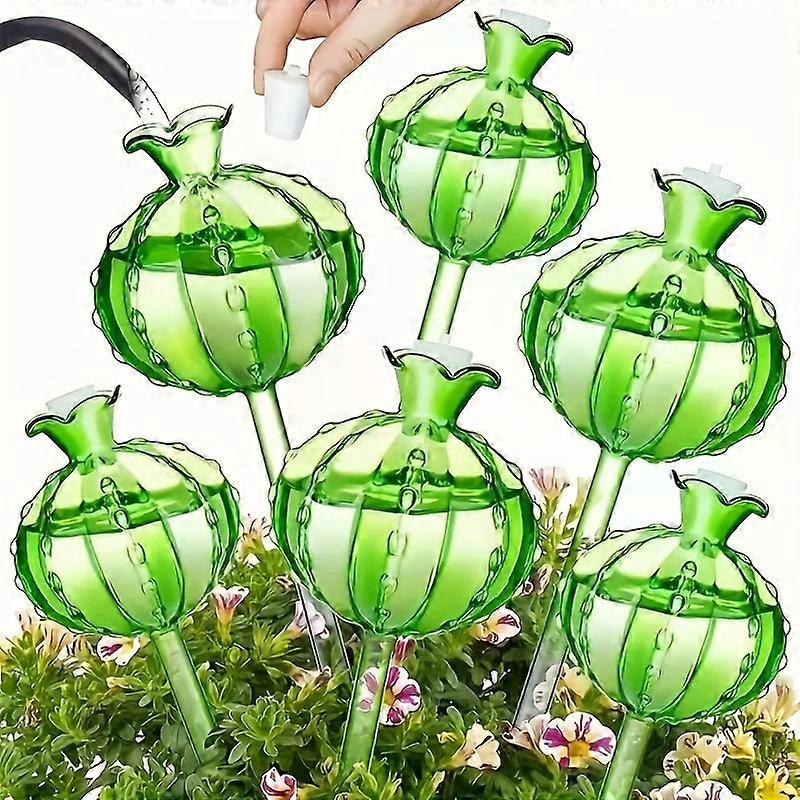 6 عبوات ، زجاج شفاف منفوخ يدويا ، مقطرات مياه نباتية أوتوماتيكية - سقي ذاتي ، لا حاجة للبطارية ، خيط موصل عالمي للورود ، داخلي