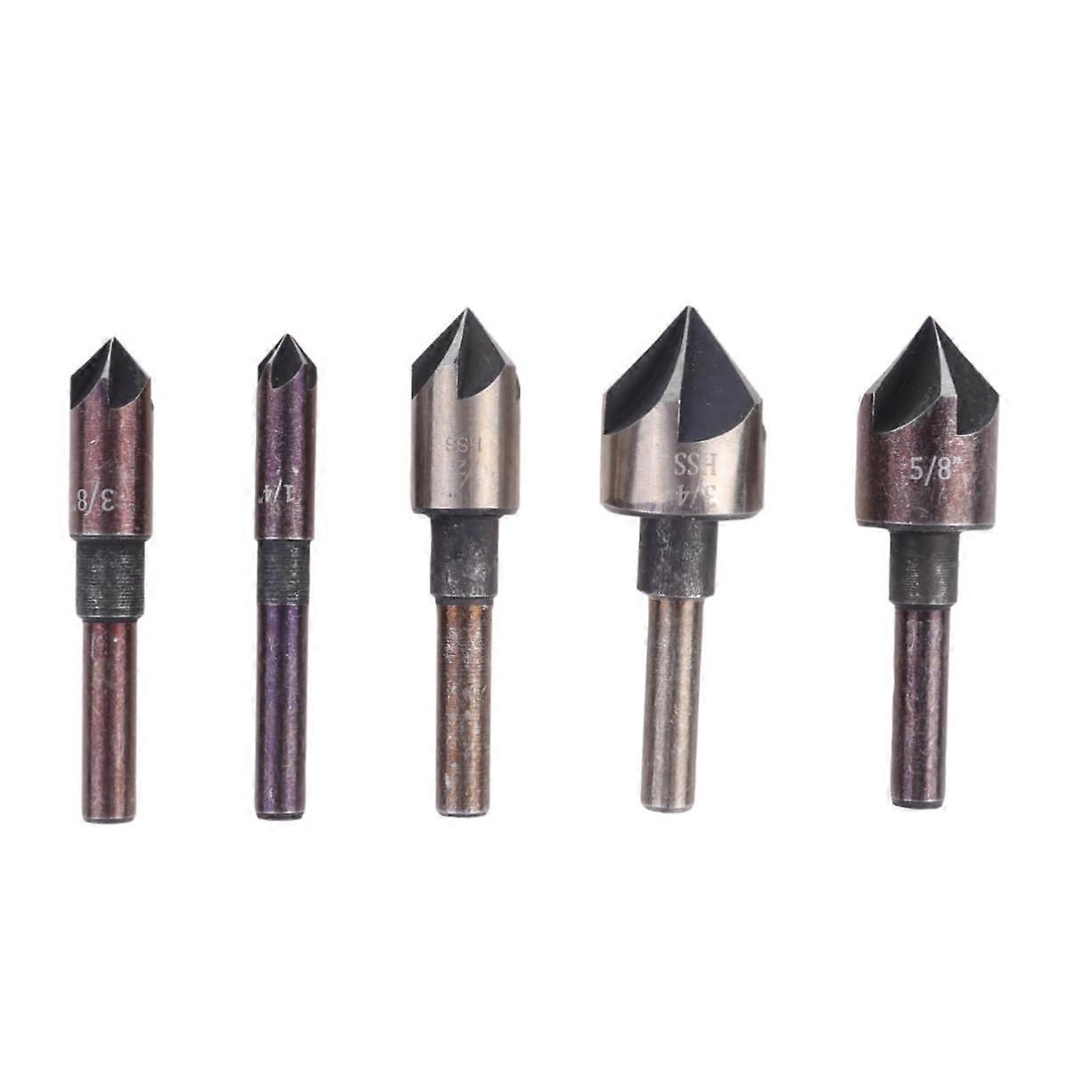 82 Degree Countersink Drill Bit Set of 5 for Wood Metal Chamfering and Deburring Tools