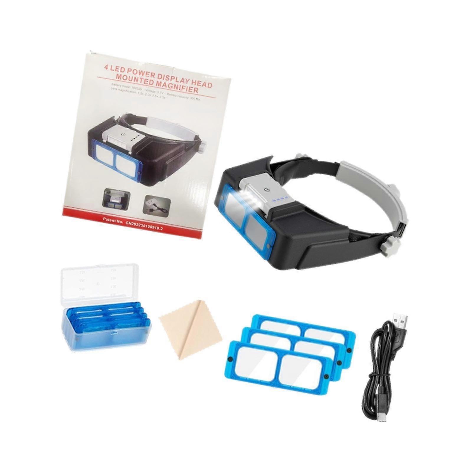 LED Illuminated Headband Magnifier Jewelers Magnifier Head Mounted Magnifier for Watches Crafts Model Making