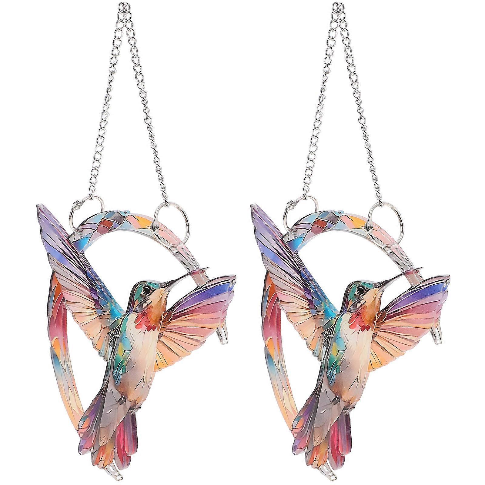 Stained Acrylic Hummingbird Ornaments – 2PCS Window Hangings for Outdoor & Indoor Decor – Easy Wall Mounting, Adds Brightness and Charm to Gardens,