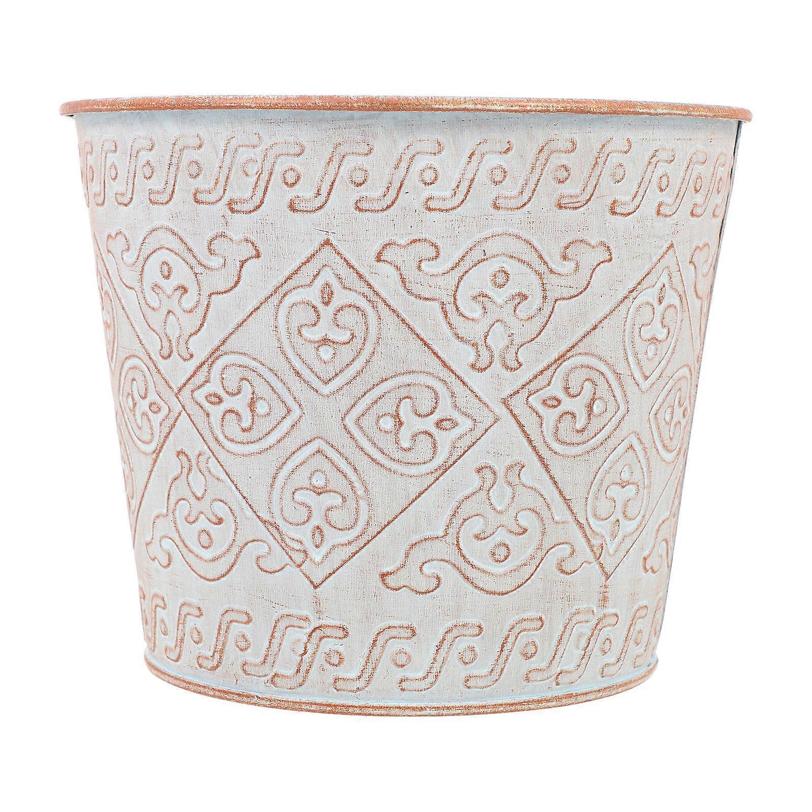Iron Flower Bucket Flower Planting Pot Pastoral Style Home Decoration Light Grey 17x17x14cm Simple and Chic Design 1Set