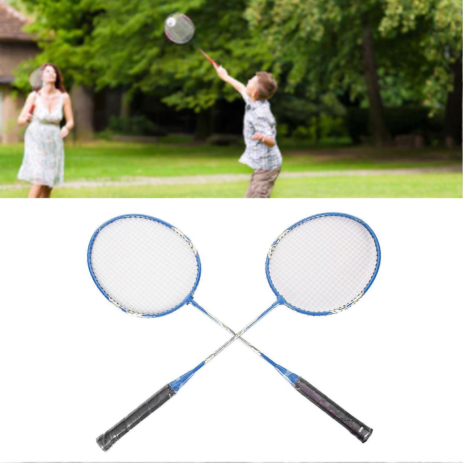 LEIJIAER Badminton Racket Set of 2 Player Iron Alloy Professional Training Replacement Equipment Blue 