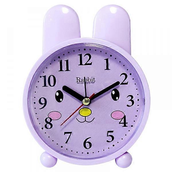 Children's clock, cartoon alarm clock, small rabbit alarm clock, student children's home decor desk clock (purple with pattern).