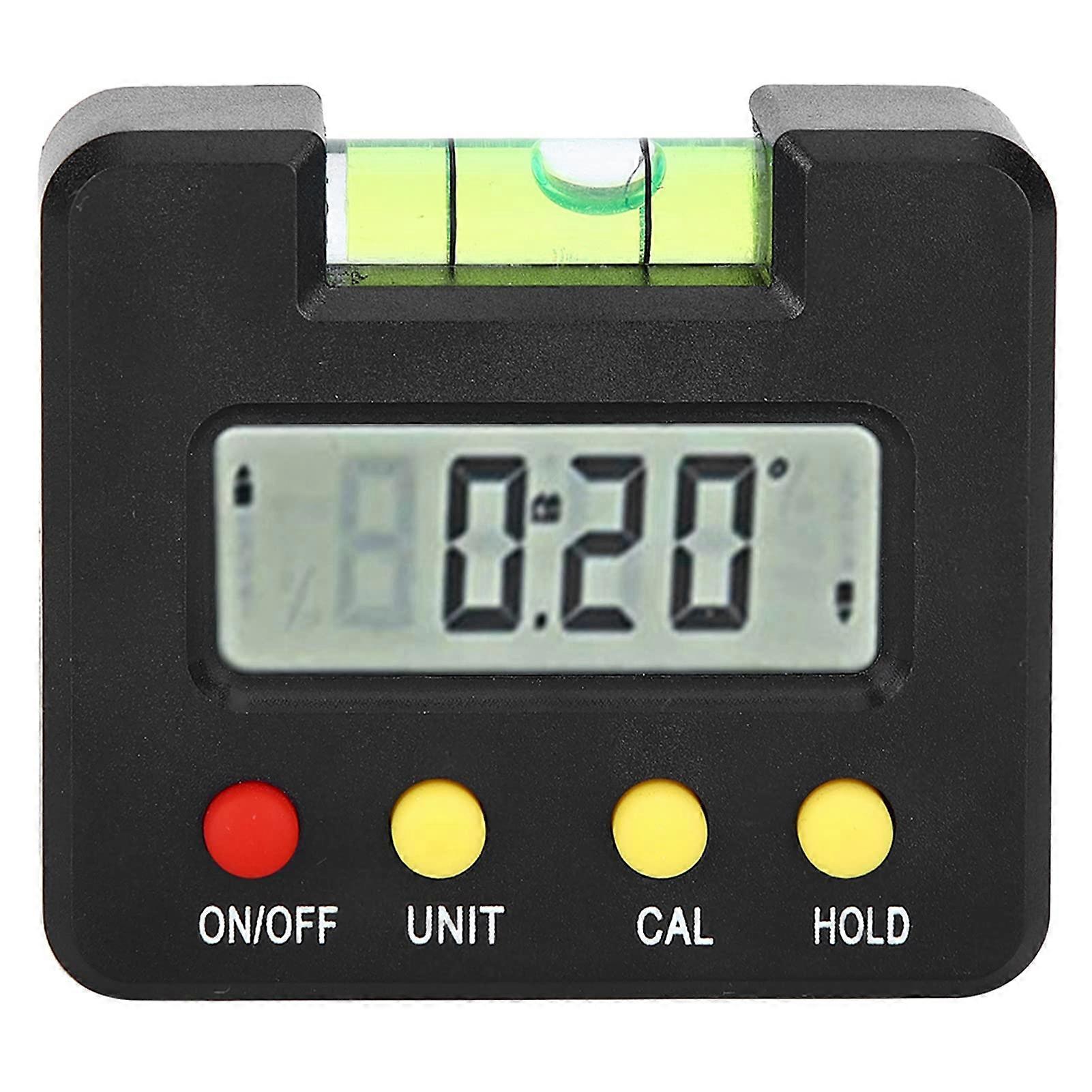 Digital inclinometer, level, angle finder, electronic, magnetic, black housing, ABS plastic, large LCD screen, 4 x 90° measuring range.